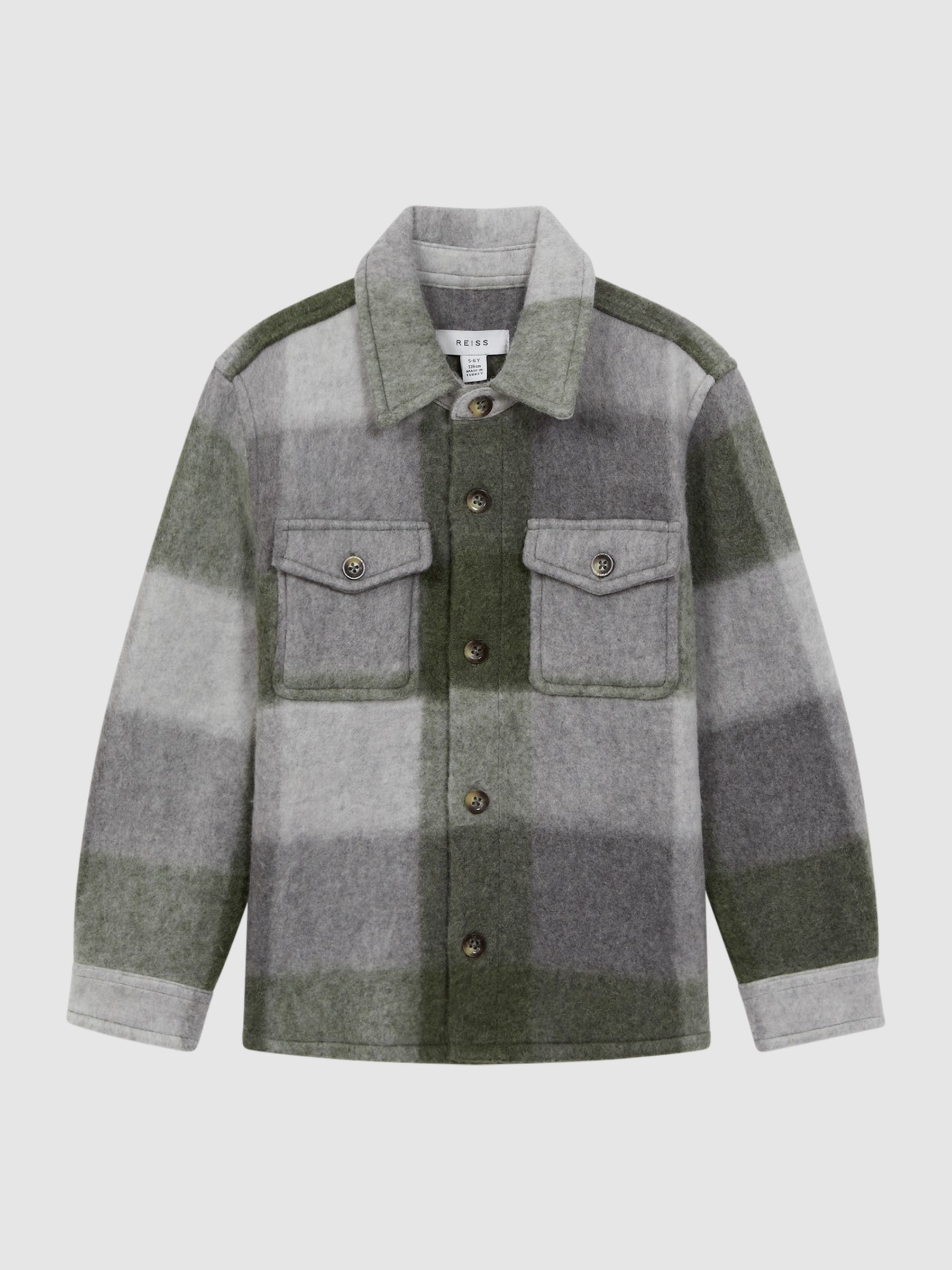 Junior Long Sleeve Brushed Overshirt in Green/Ecru - Image 2 of 6