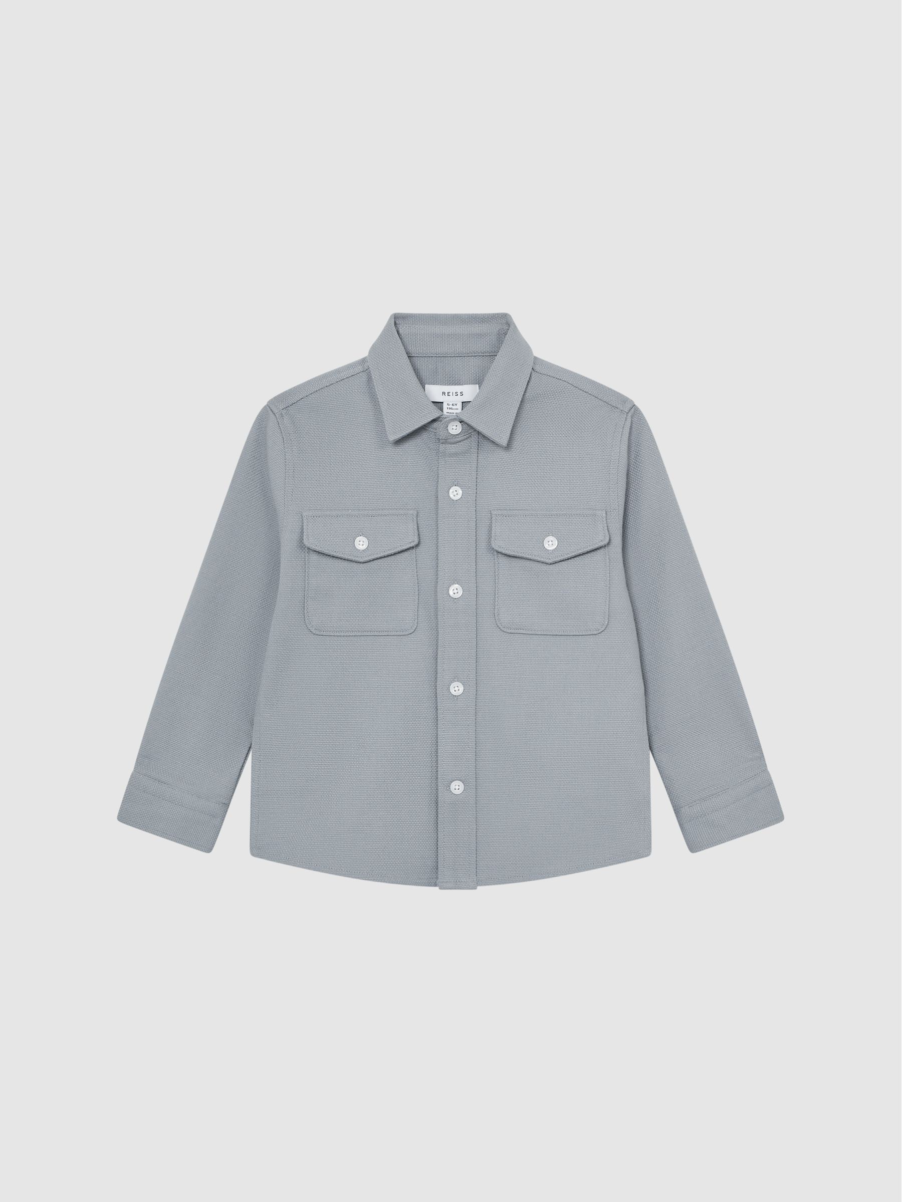 Senior Long Sleeve Textured Overshirt in Soft Blue - Image 2 of 6 Senior Long Sleeve Textured Overshirt in Soft Blue - Image 2 of 6