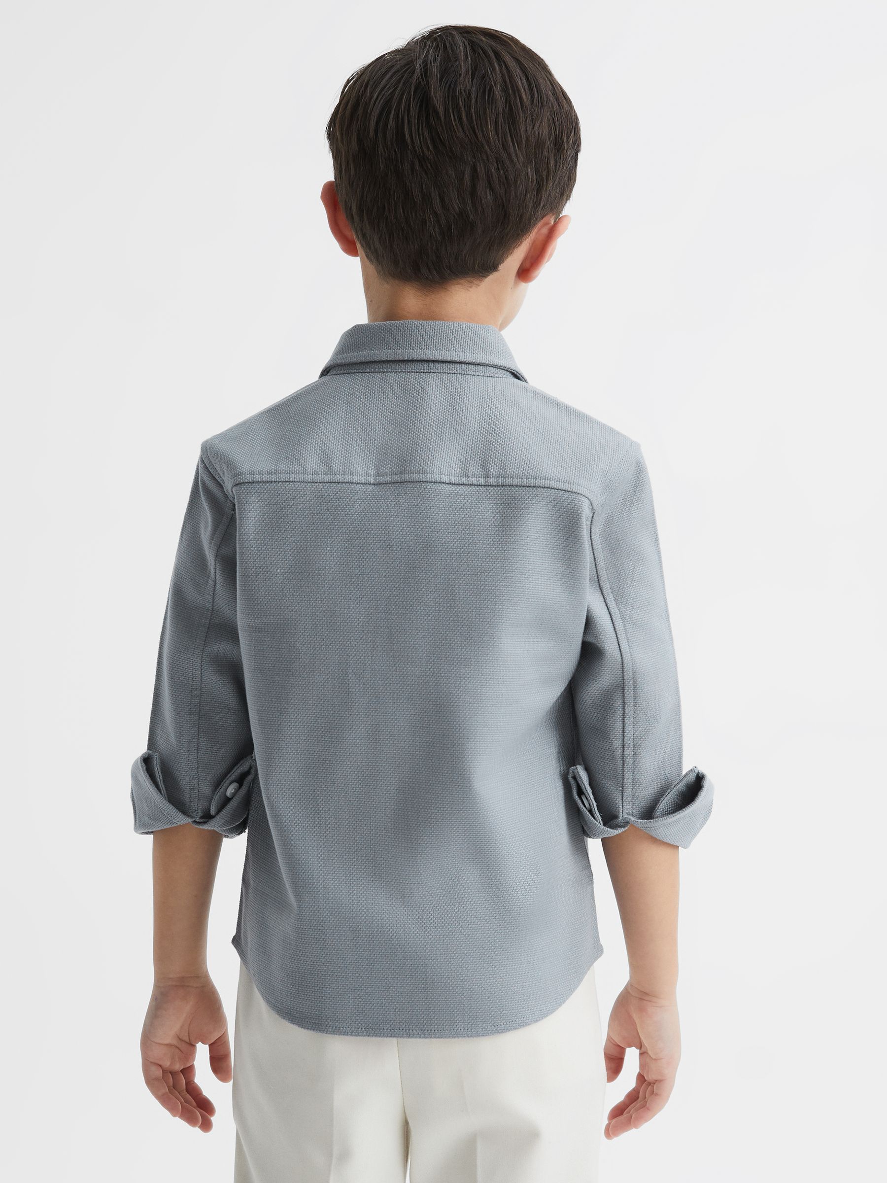 Senior Long Sleeve Textured Overshirt in Soft Blue - Image 5 of 6