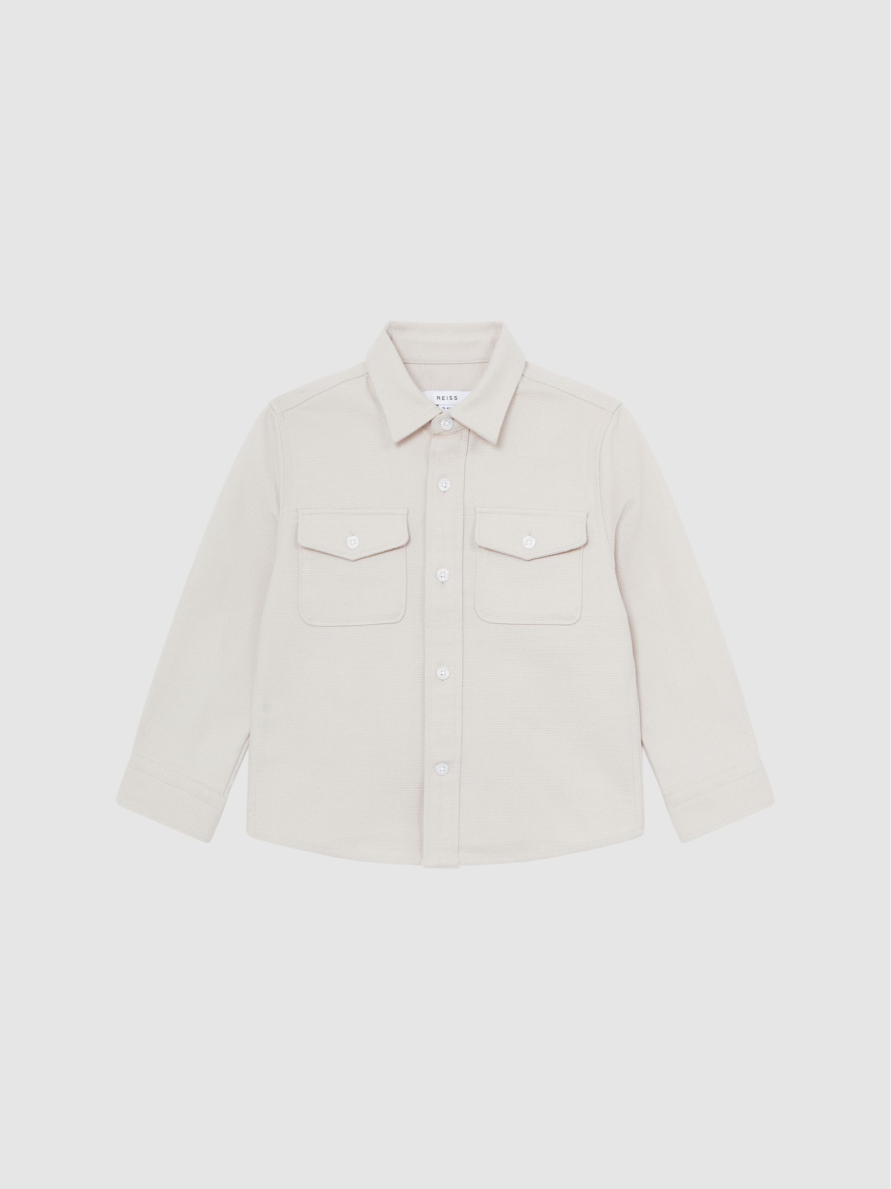 Junior Long Sleeve Textured Overshirt in Stone - Image 2 of 6