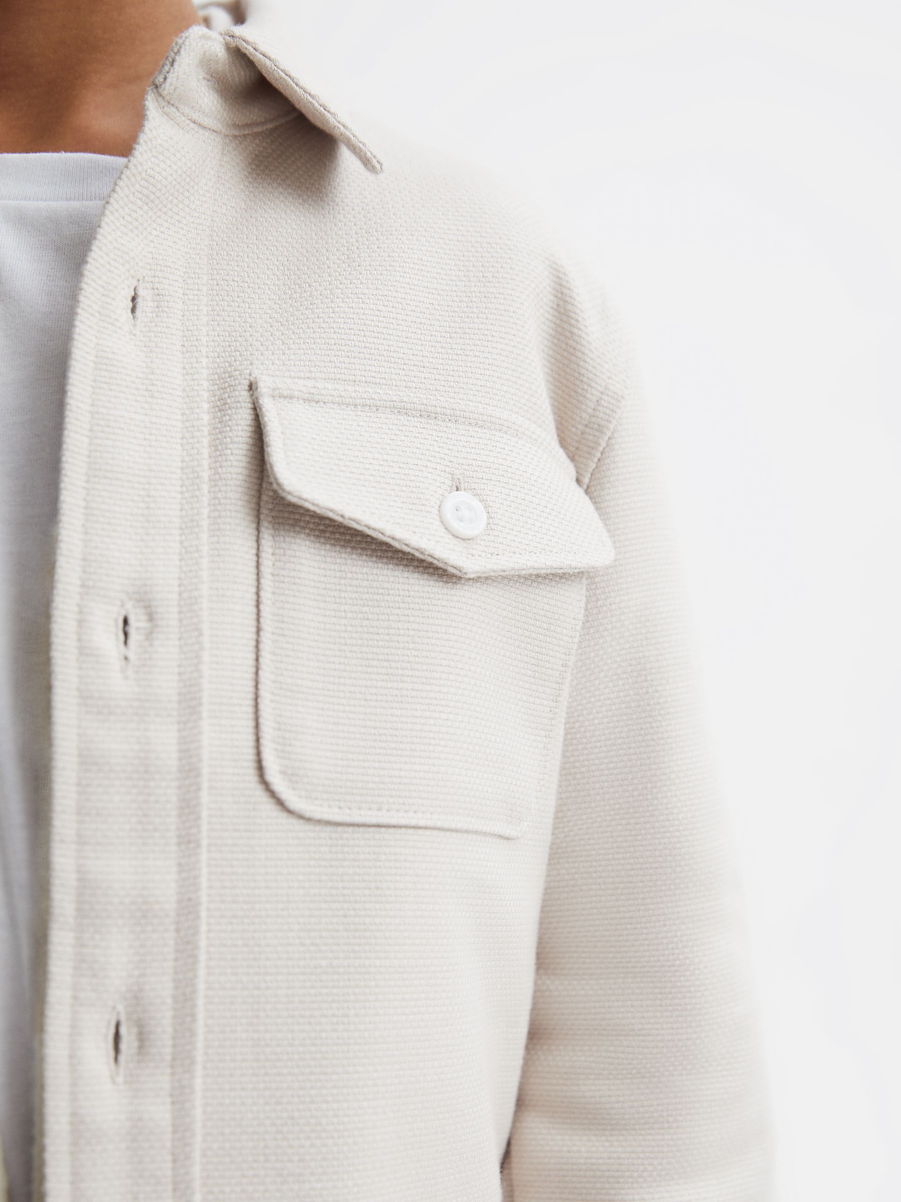 Junior Long Sleeve Textured Overshirt in Stone - Image 4 of 6