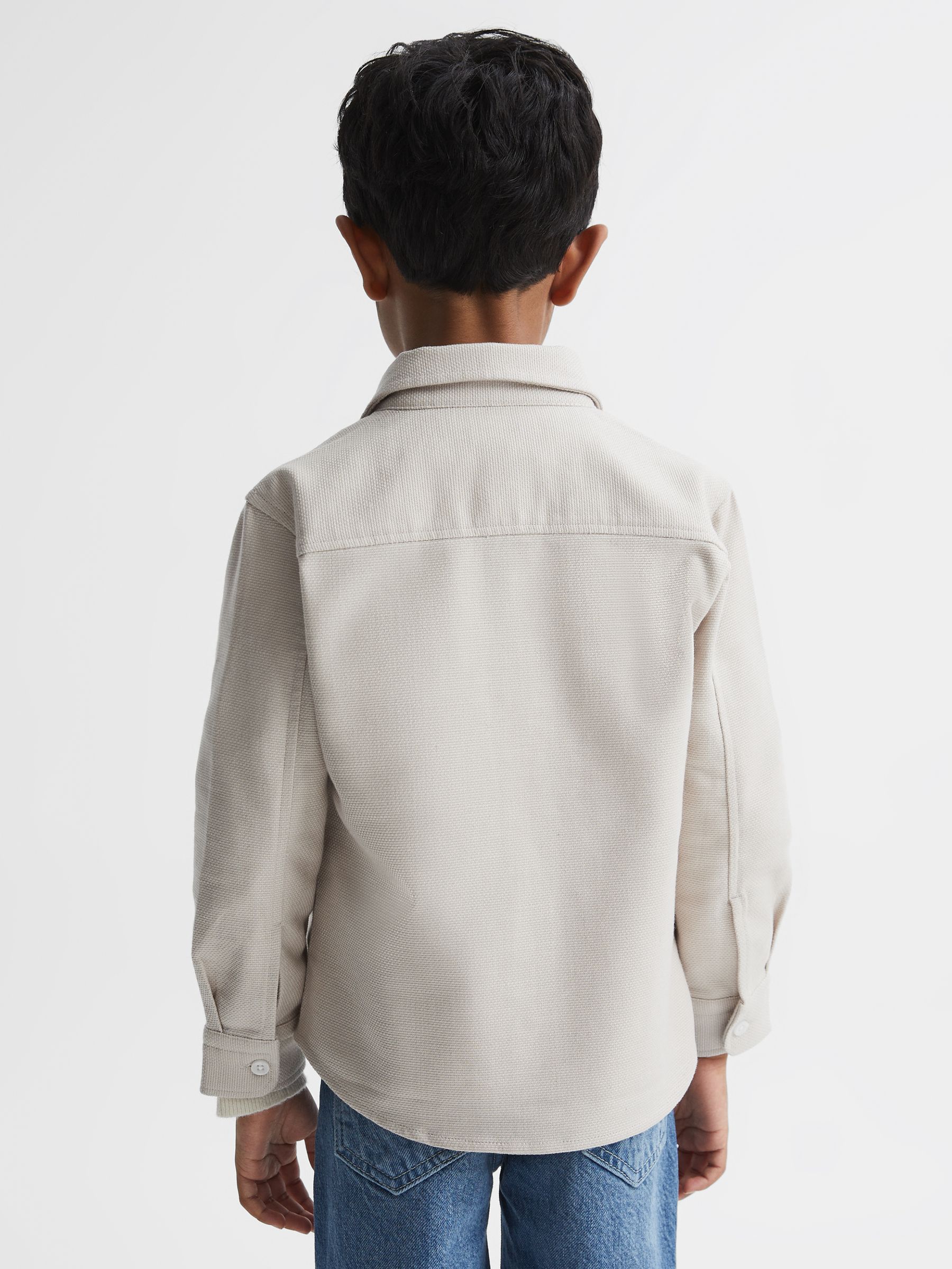 Junior Long Sleeve Textured Overshirt in Stone - Image 5 of 6