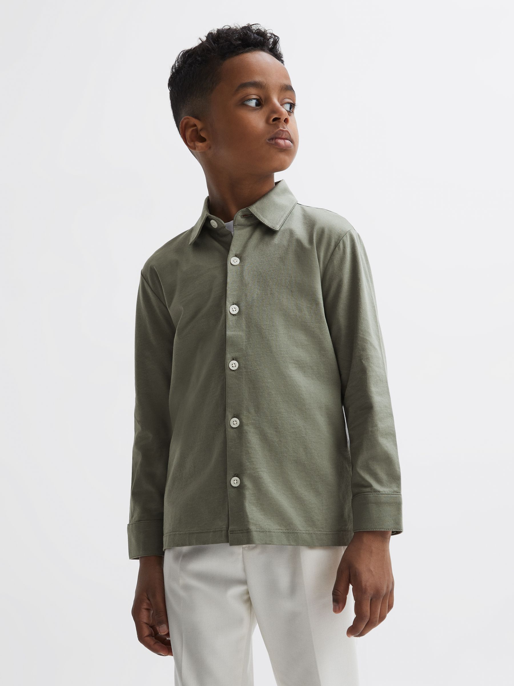 9-13 yrs Cotton Button Through Shirt in Sage - Image 1 of 7