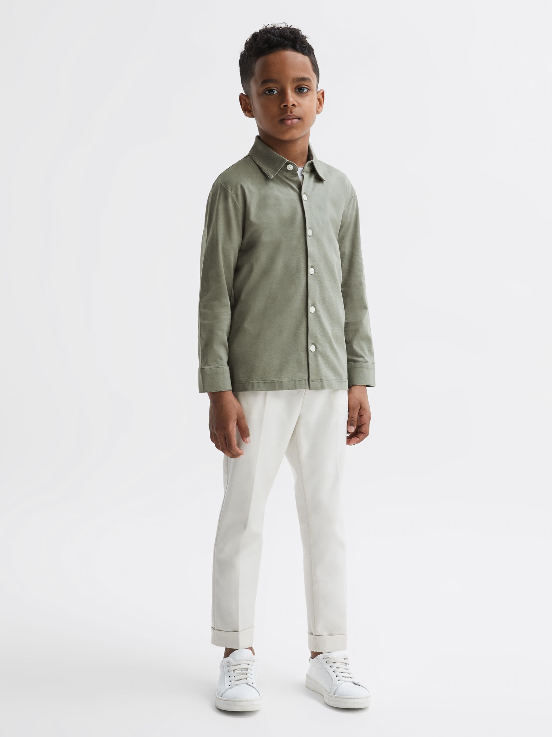 9-13 yrs Cotton Button Through Shirt in Sage - Image 3 of 7