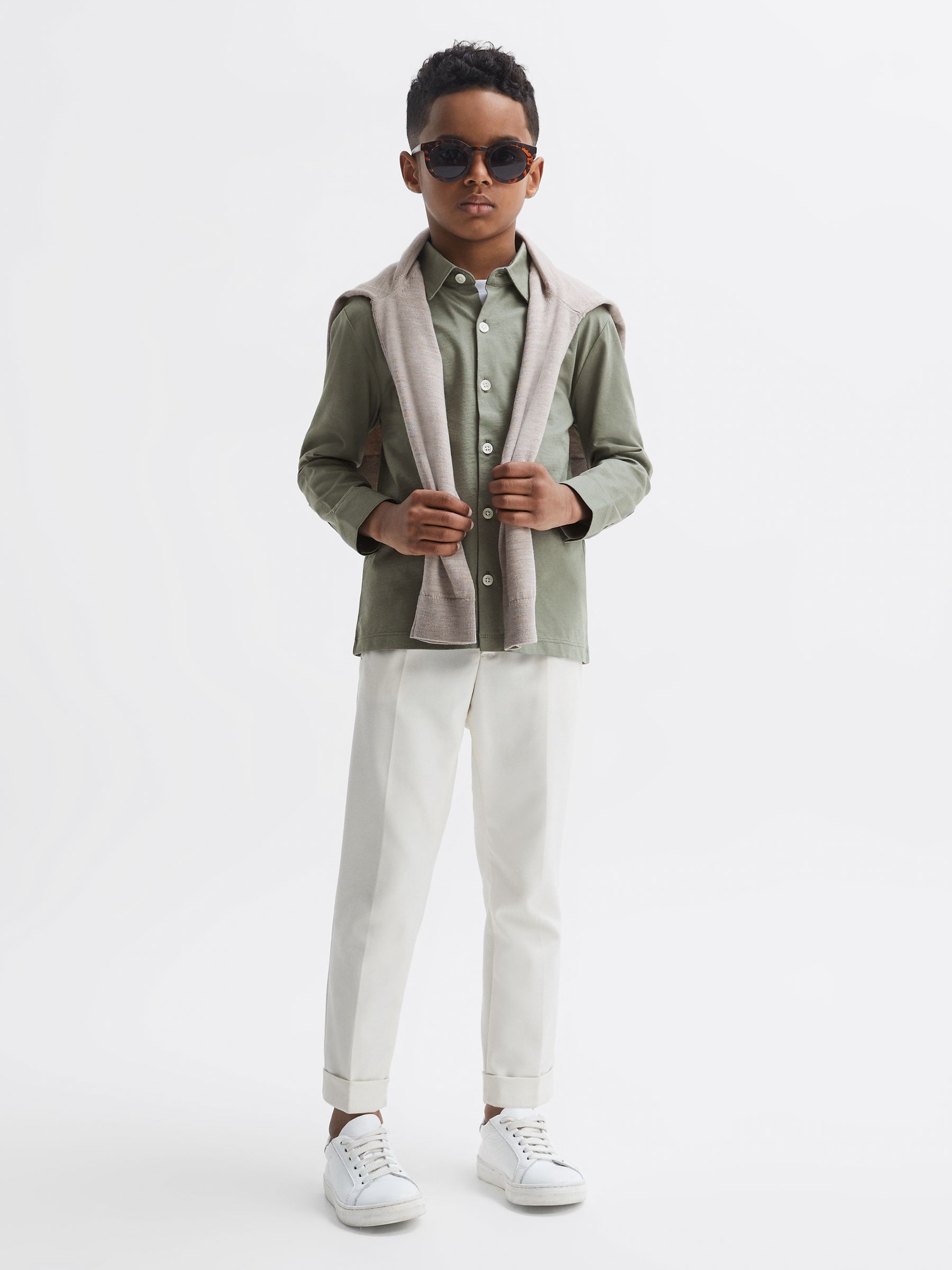 9-13 yrs Cotton Button Through Shirt in Sage - Image 6 of 7