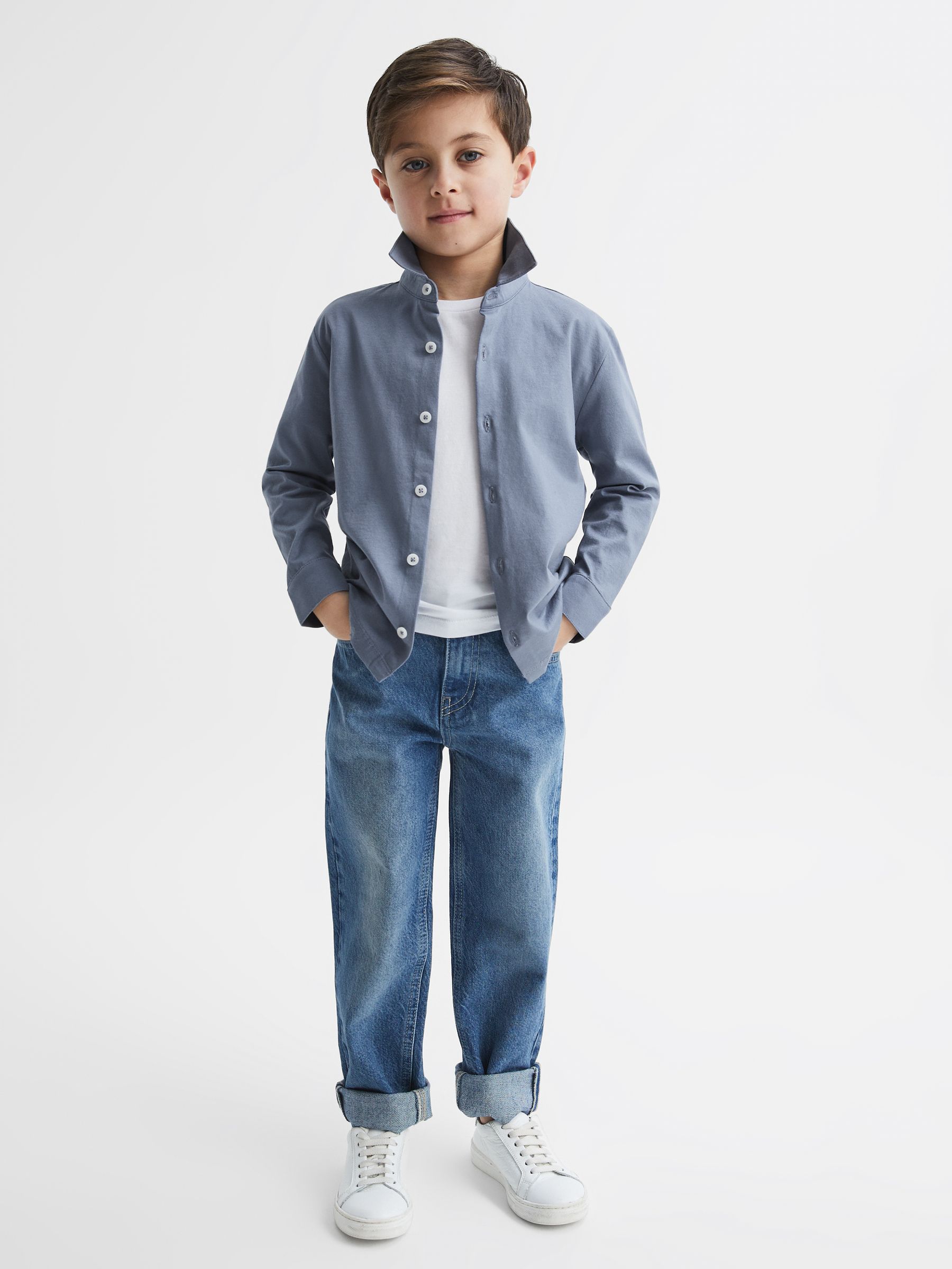9-13 yrs Cotton Button Through Shirt in Airforce Blue - Image 6 of 7