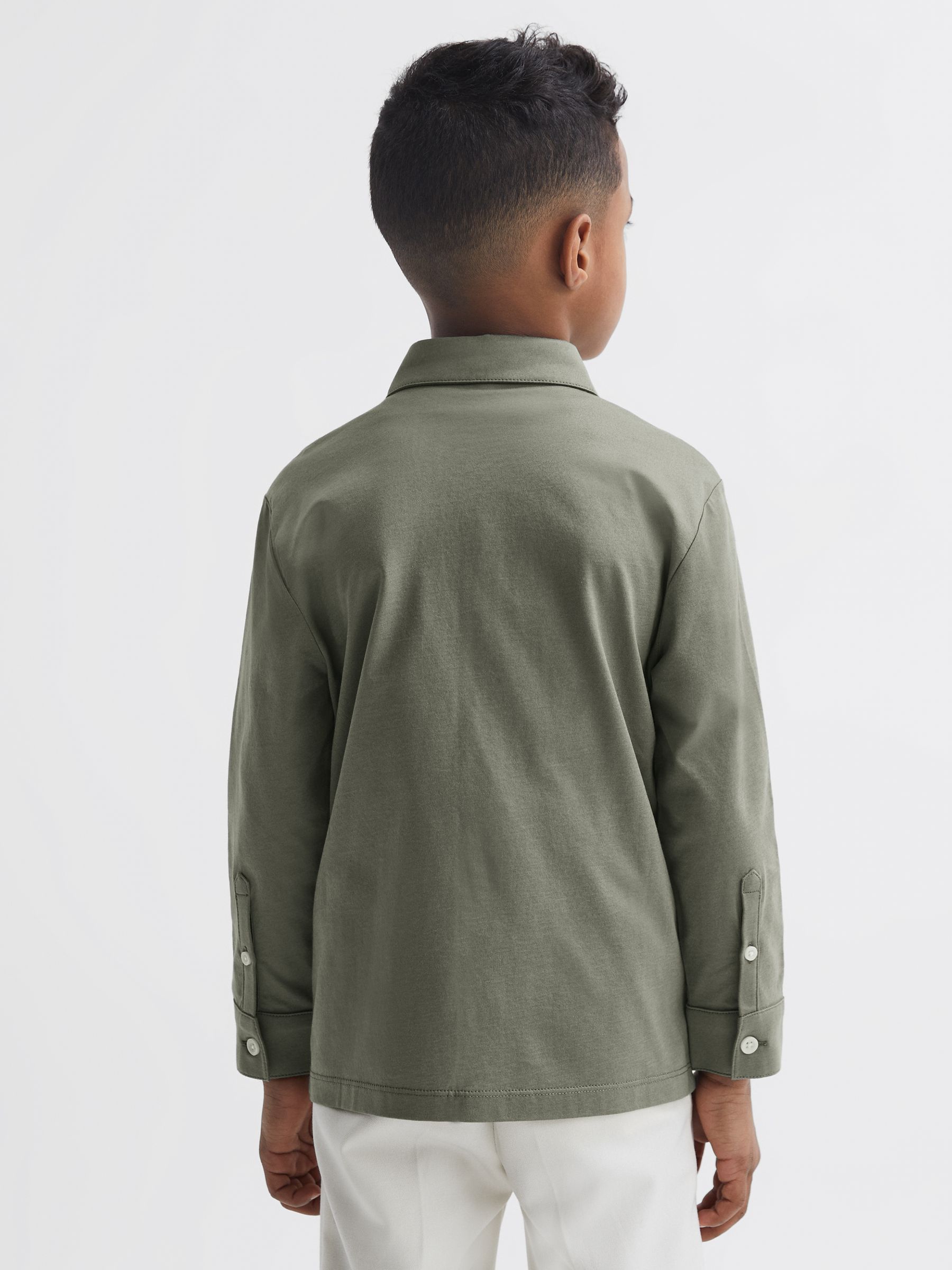 Cotton Button-Through Shirt in Sage - Image 5 of 7
