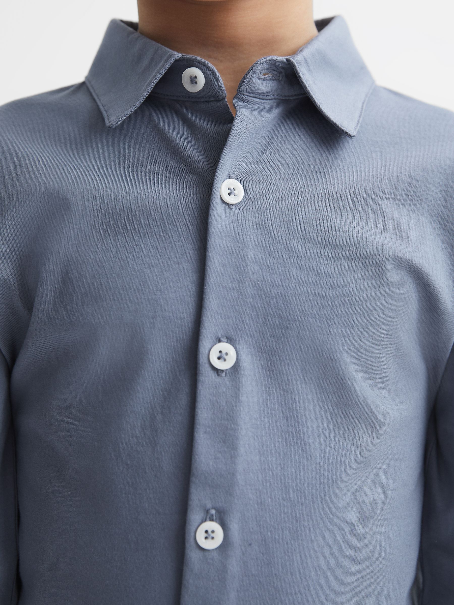Cotton Button-Through Shirt in Airforce Blue - Image 10 of 13