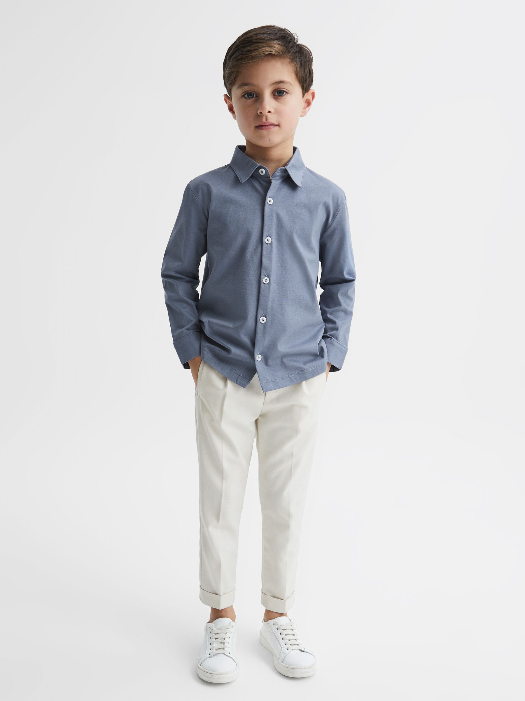 Cotton Button-Through Shirt in Airforce Blue - Image 12 of 13