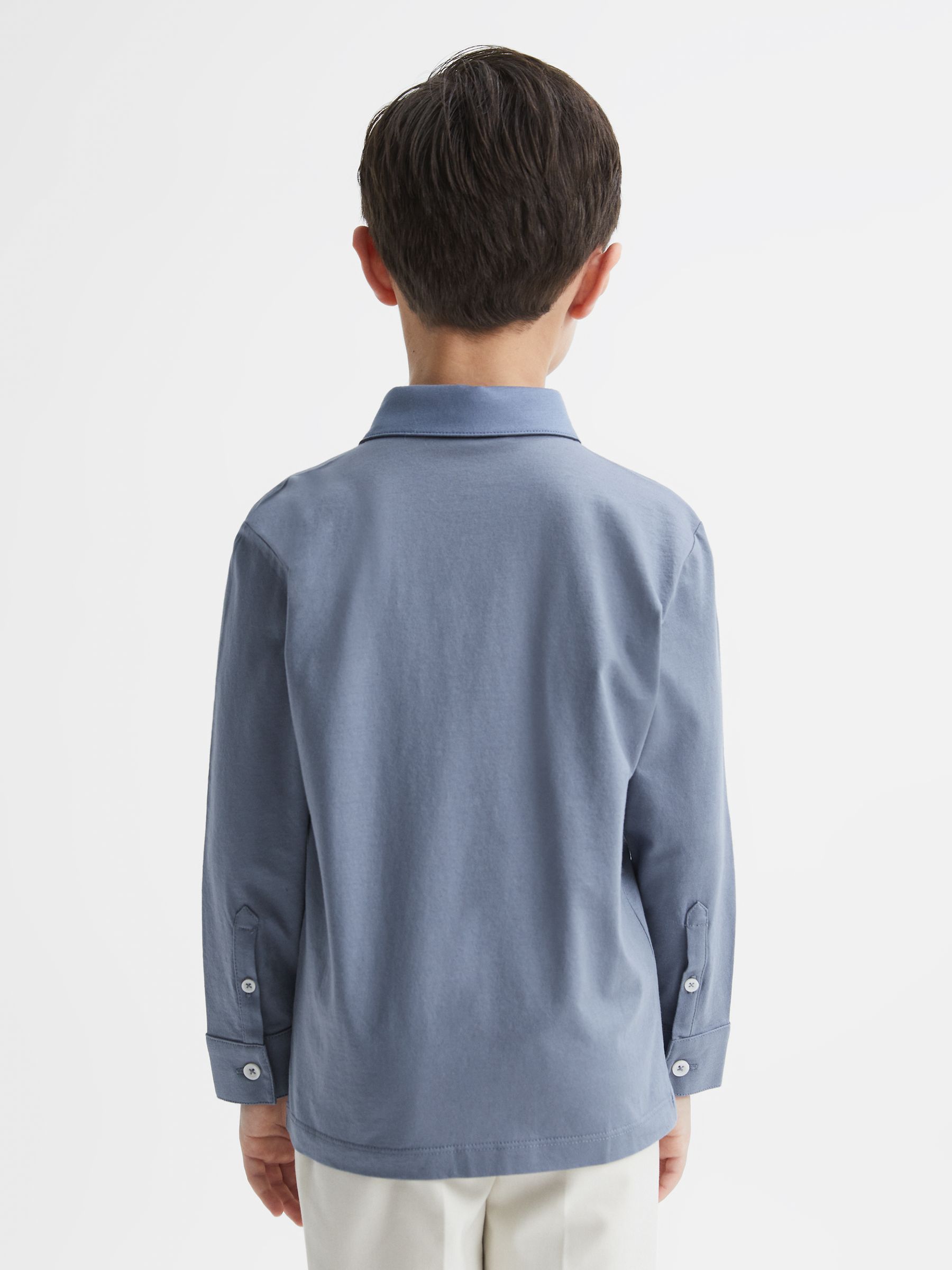 Cotton Button-Through Shirt in Airforce Blue - Image 5 of 13