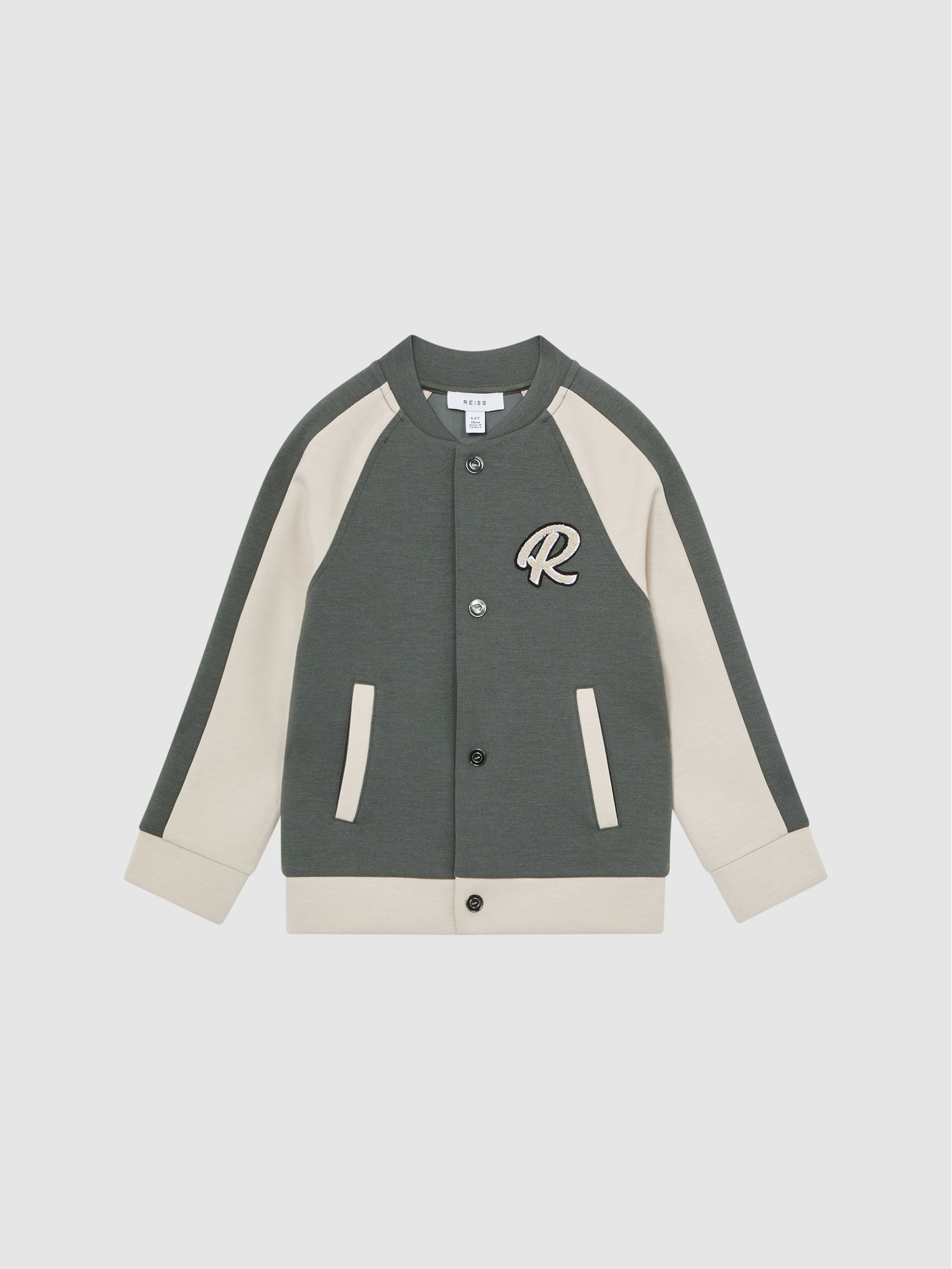Junior Long Sleeve Interlock Bomber Jacket in Light Khaki/Ecru - Image 2 of 6