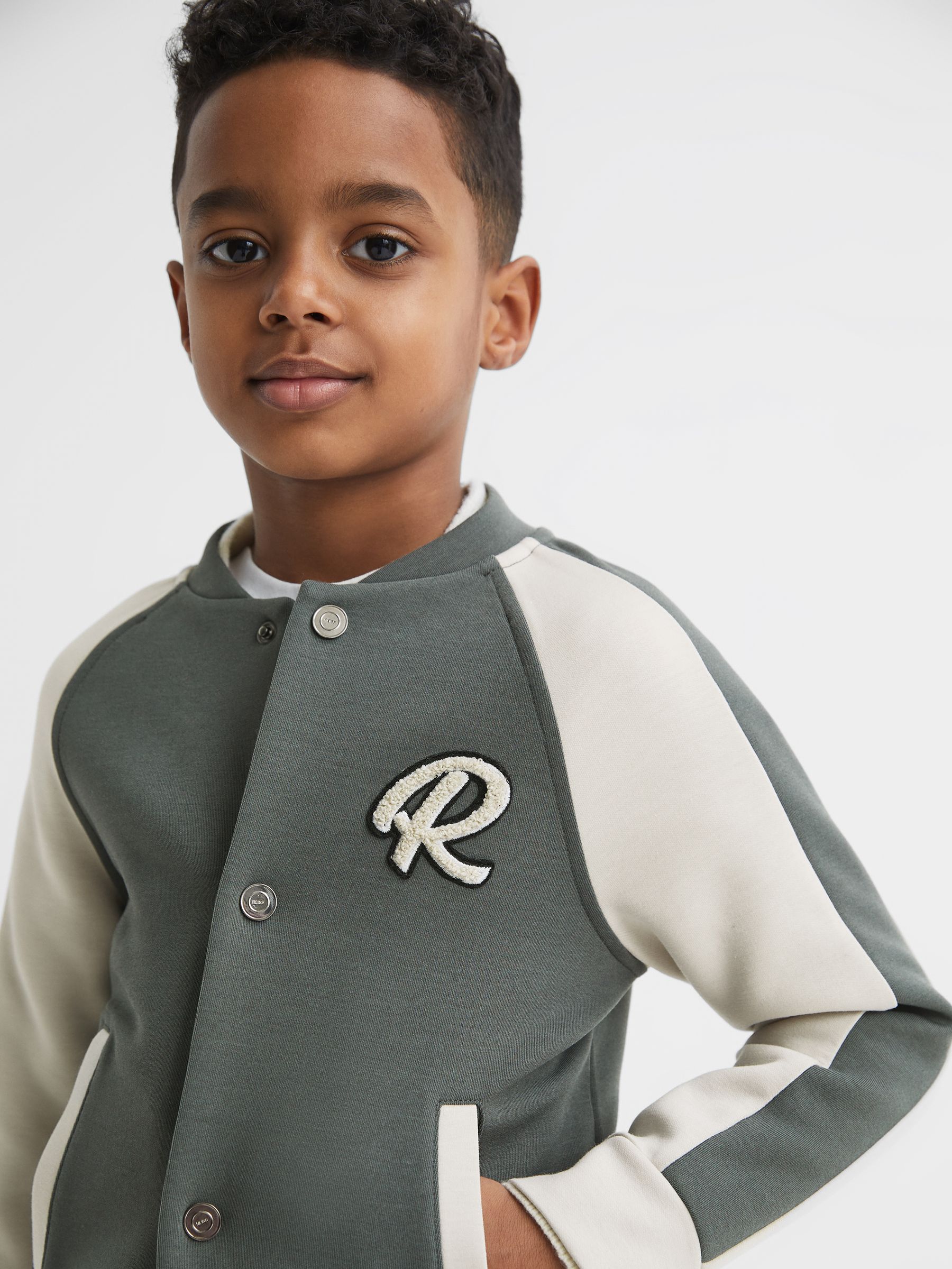 Junior Long Sleeve Interlock Bomber Jacket in Light Khaki/Ecru - Image 4 of 6
