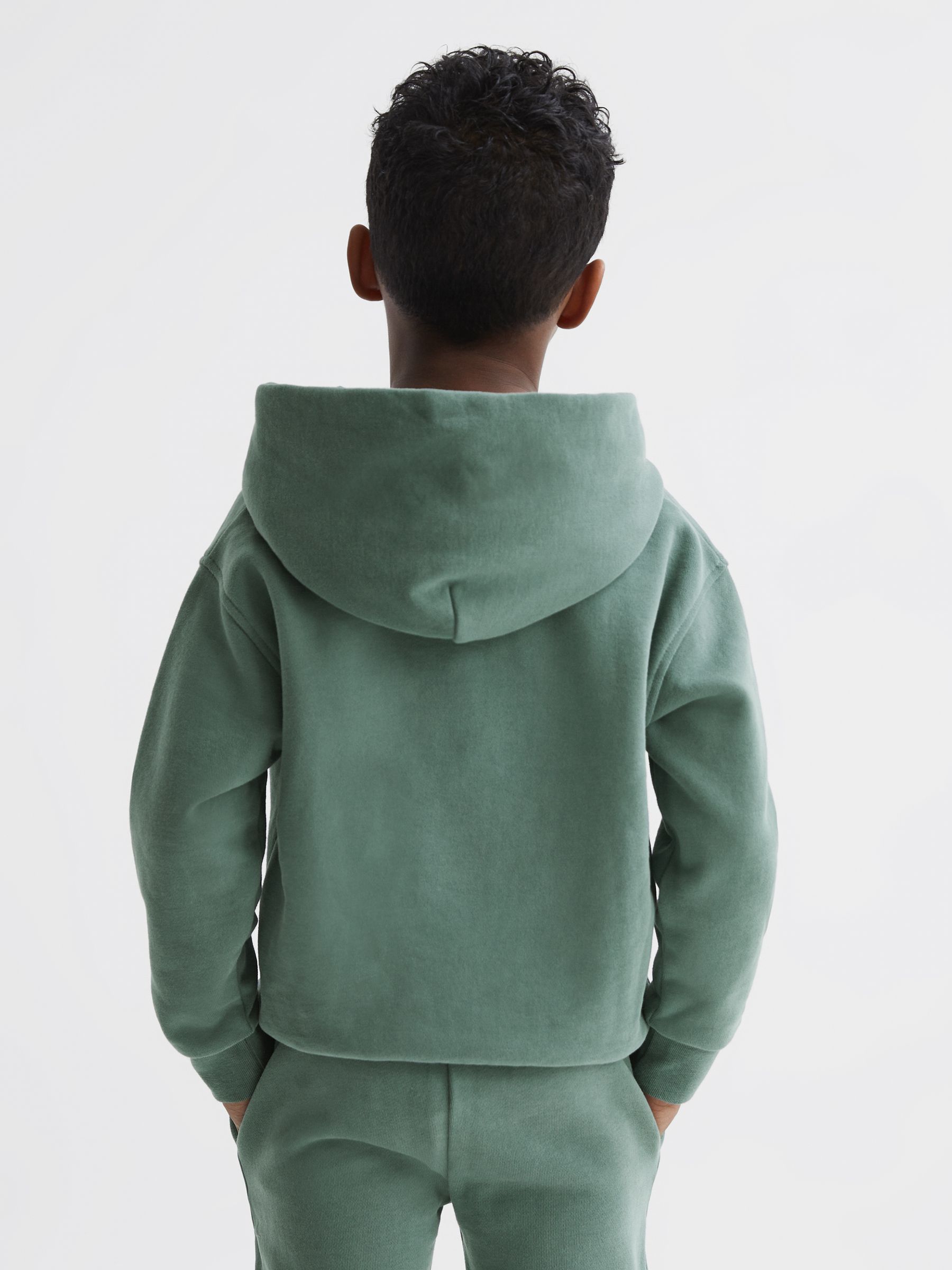 Oversized Garment Dye Jersey Hoodie in Fern Green - Image 5 of 6