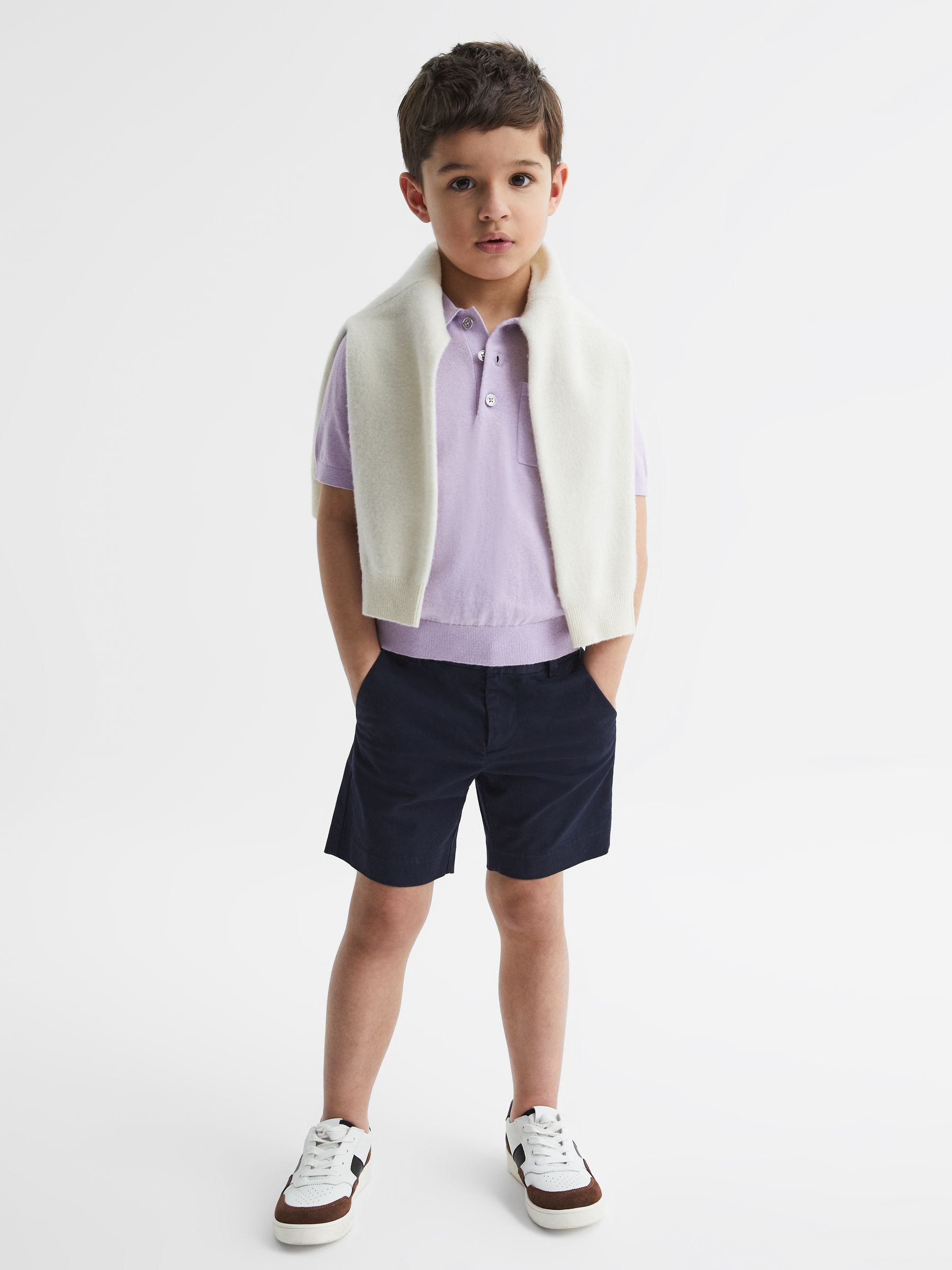 Buttoned Linen Polo in Lilac - Image 1 of 7