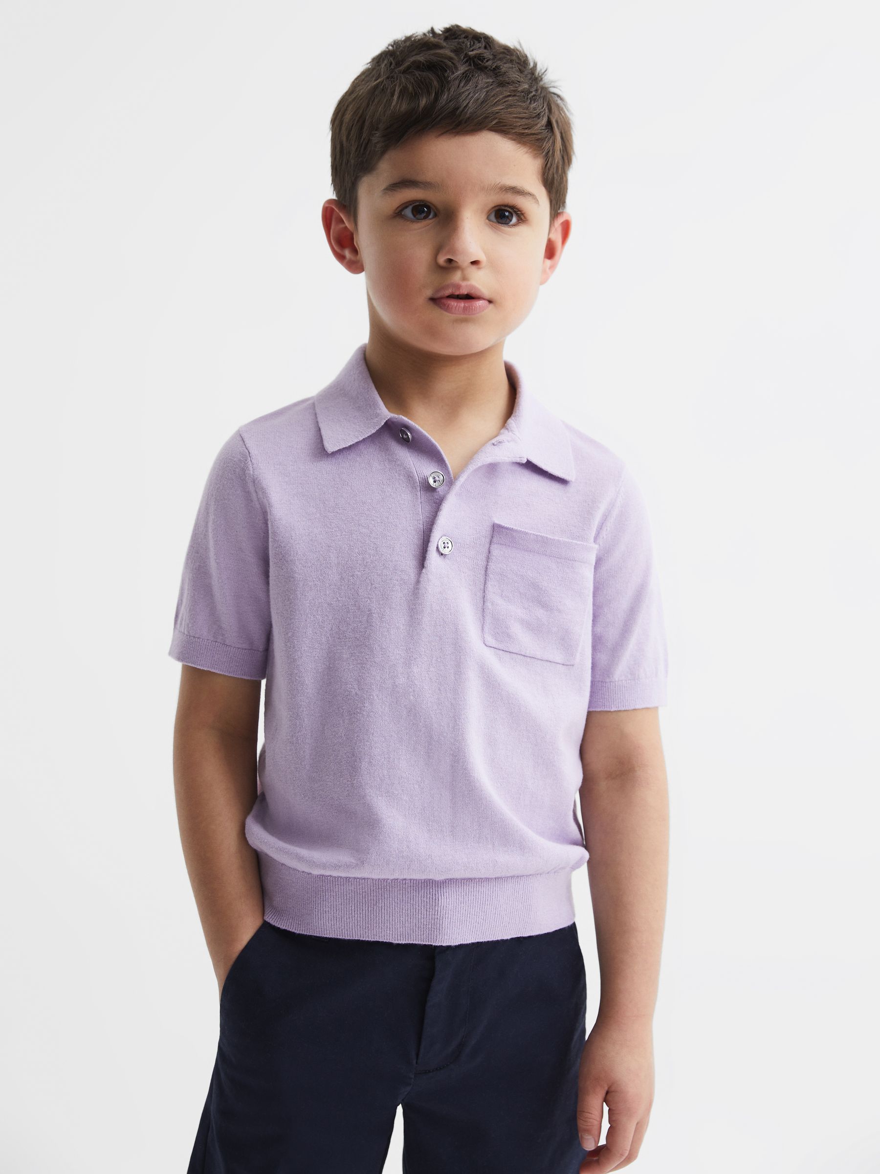 Buttoned Linen Polo in Lilac - Image 3 of 7