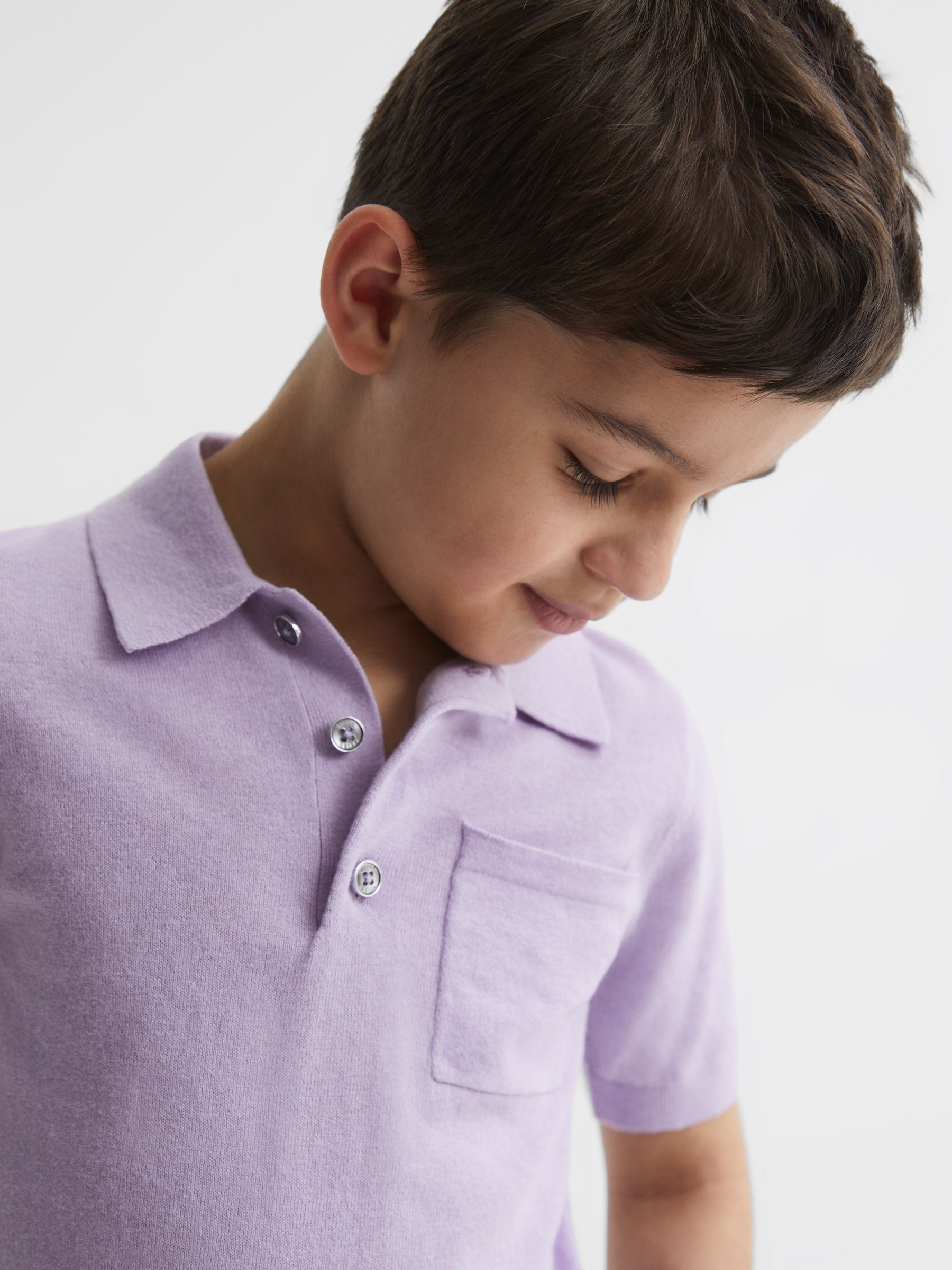 Buttoned Linen Polo in Lilac - Image 4 of 7