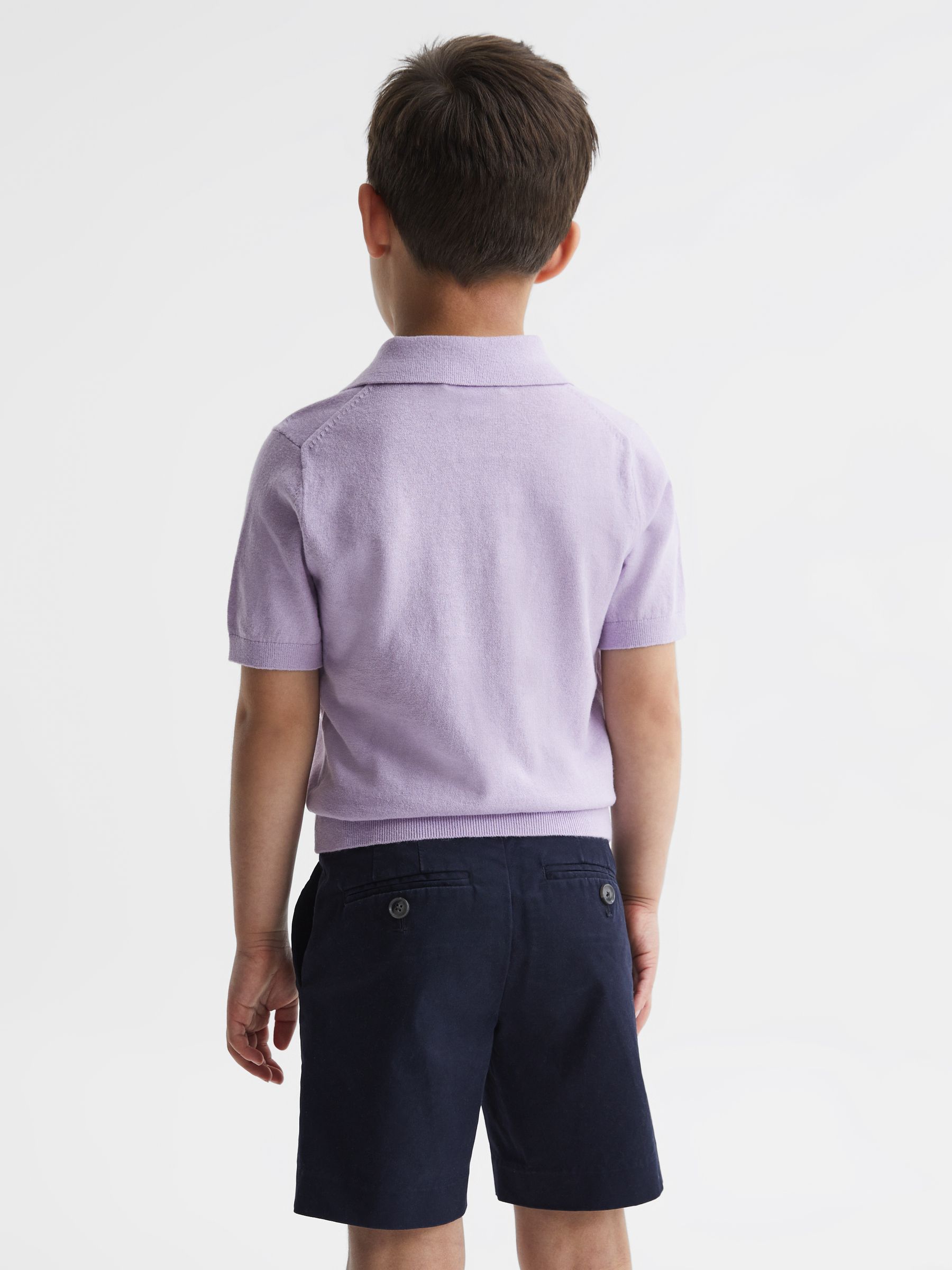 Buttoned Linen Polo in Lilac - Image 5 of 7