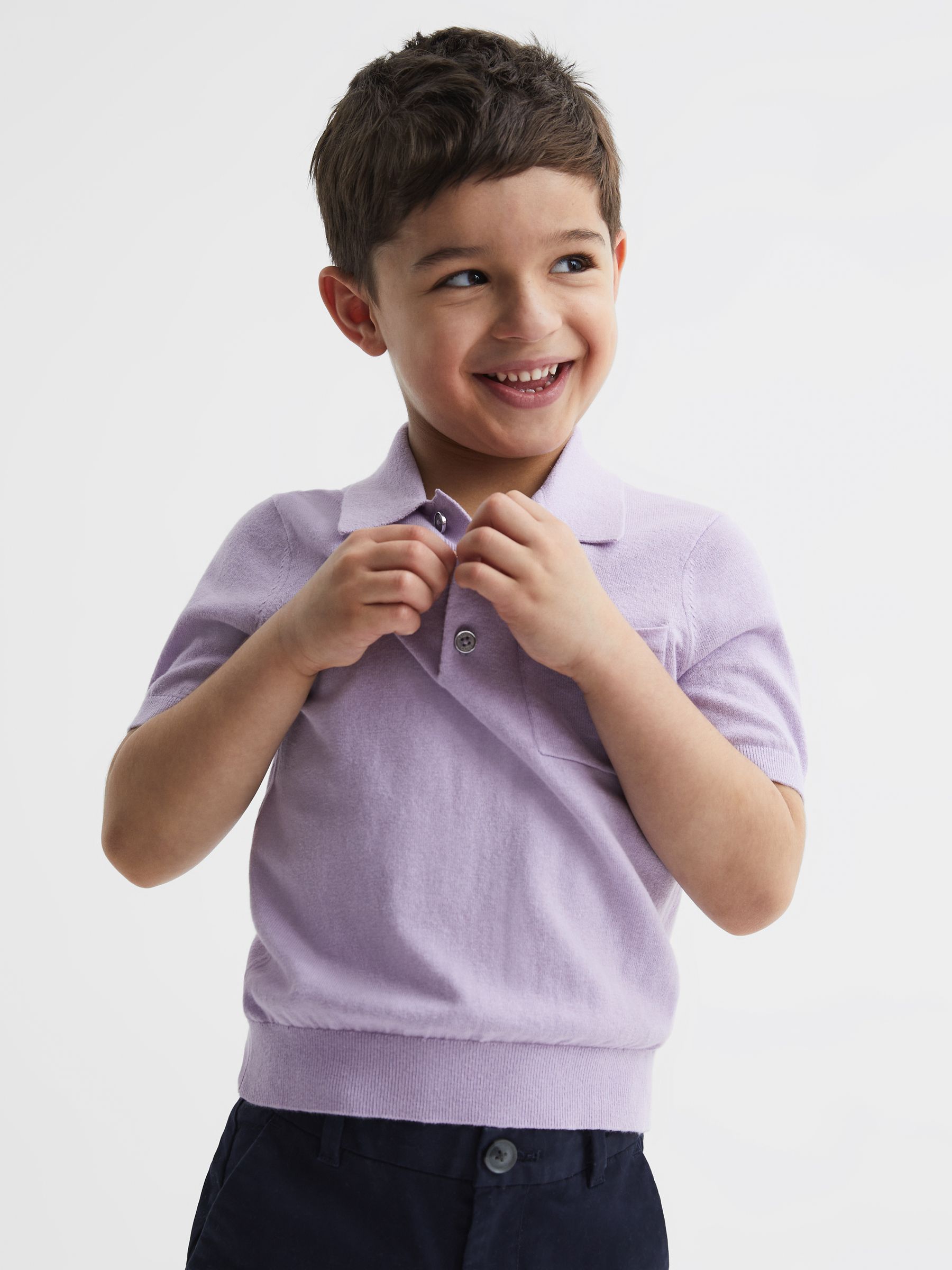 Buttoned Linen Polo in Lilac - Image 6 of 7