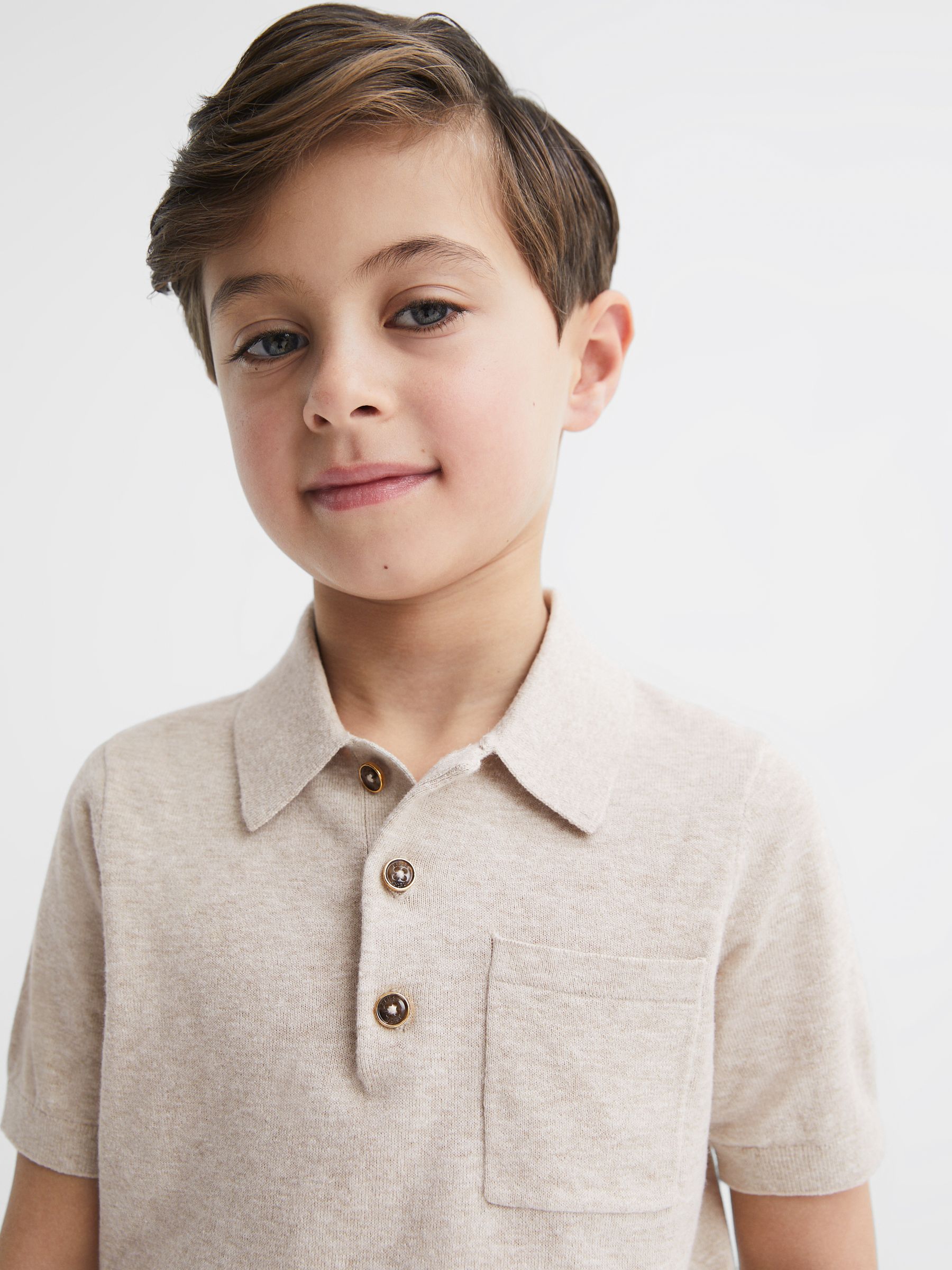 Buttoned Linen Polo in Oatmeal - Image 4 of 6
