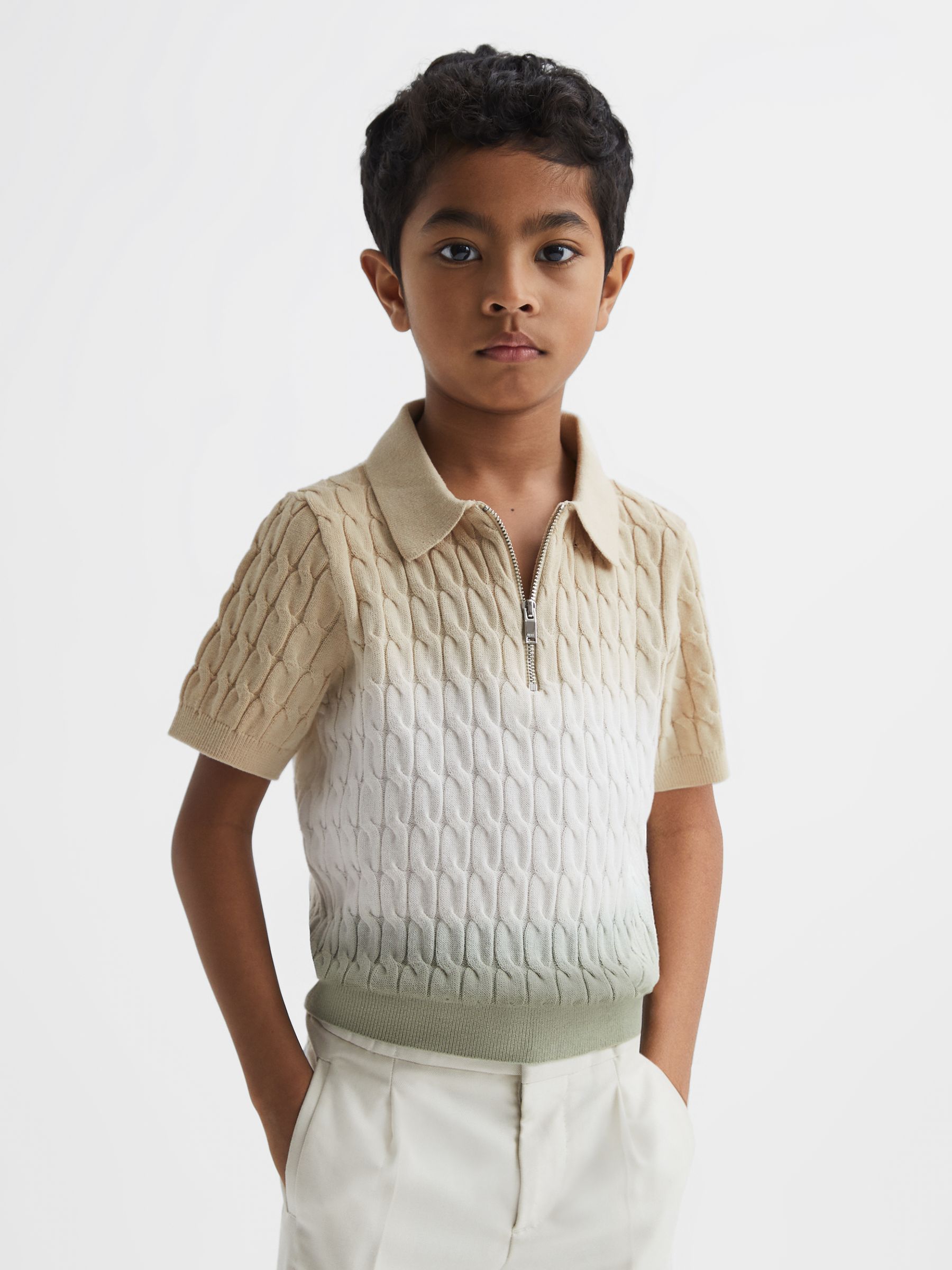 Junior Ombre Half Zip Polo T-Shirt in Sage - Image 1 of 6