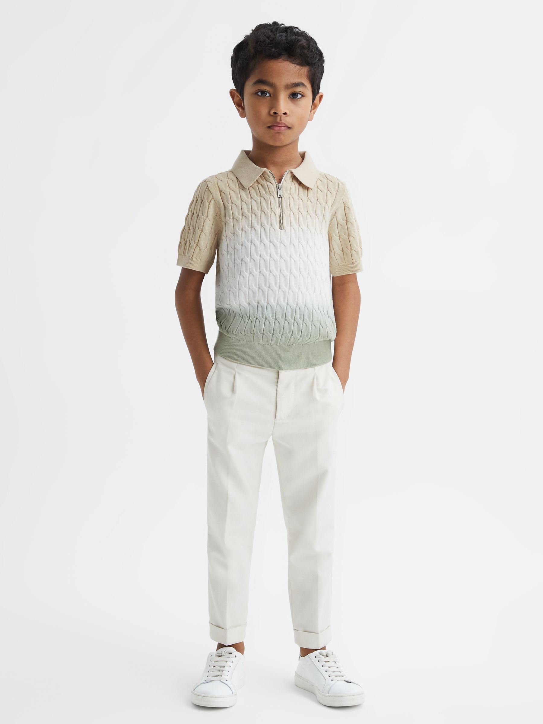 Junior Ombre Half Zip Polo T-Shirt in Sage - Image 3 of 6