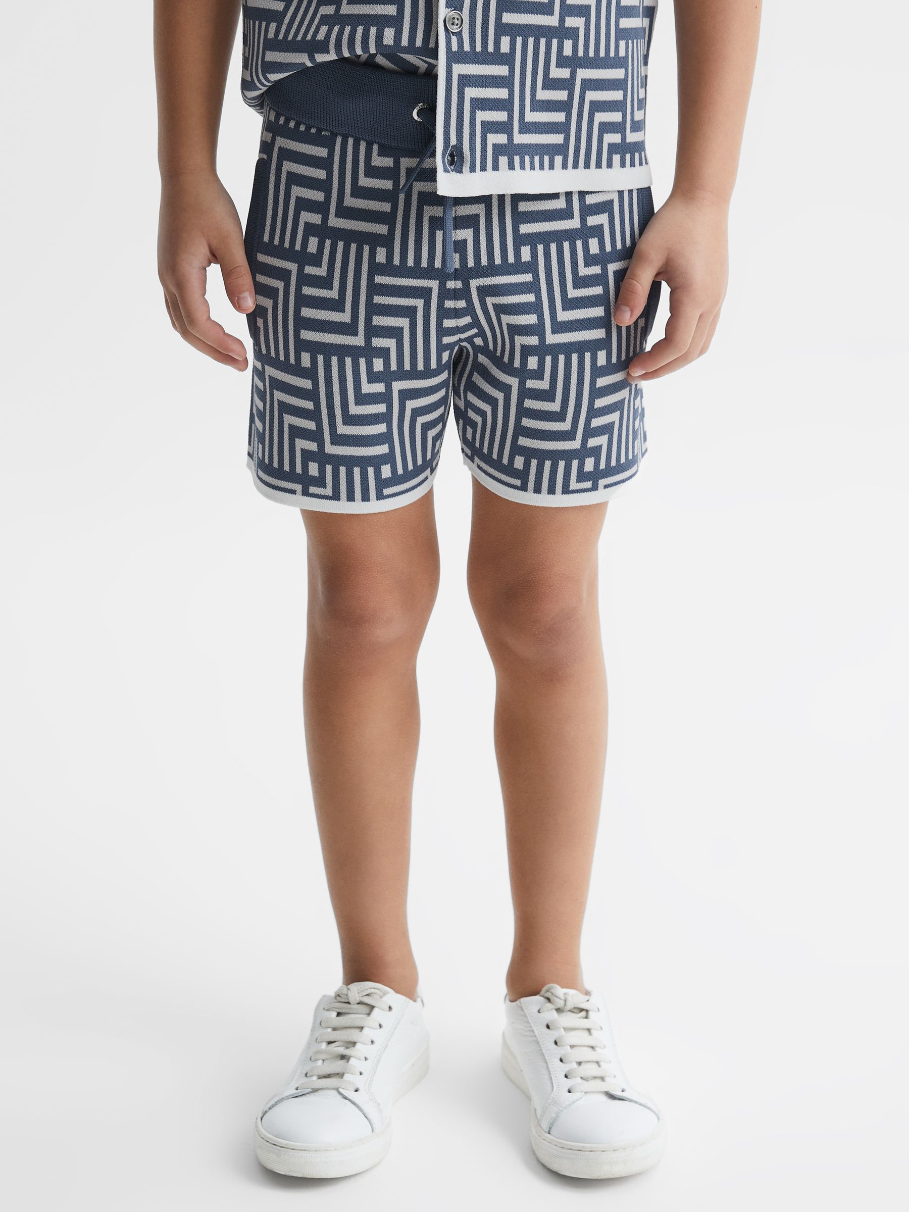 Junior Abstract Printed Shorts in Airforce Blue - Image 1 of 7