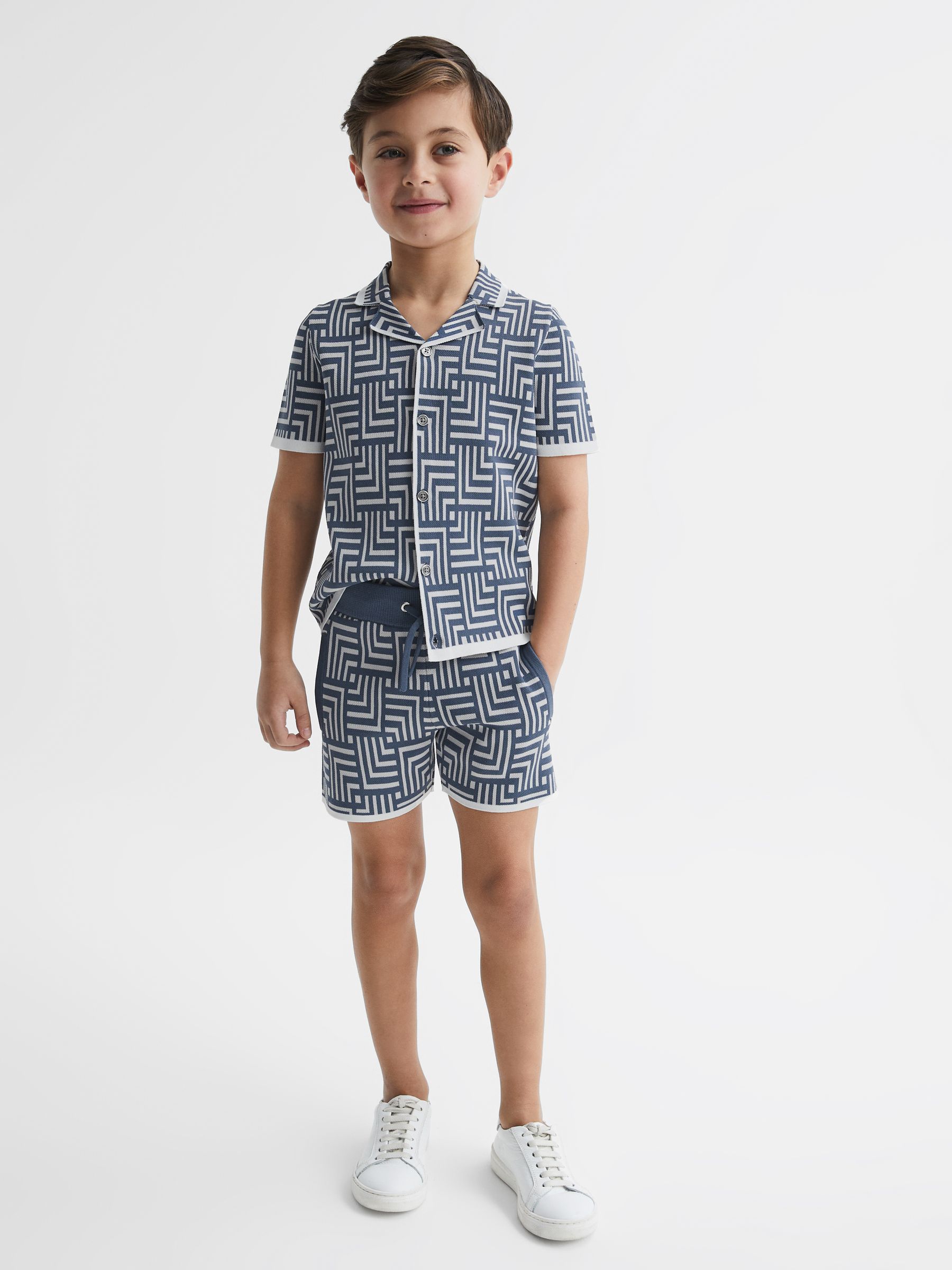 Junior Abstract Printed Shorts in Airforce Blue - Image 3 of 7