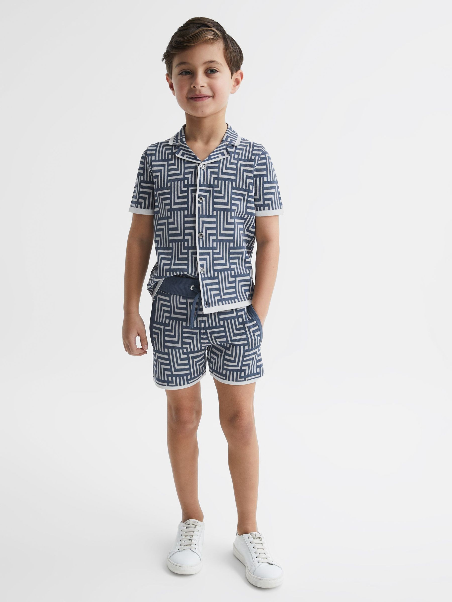 Junior Abstract Printed Shorts in Airforce Blue - Image 7 of 7