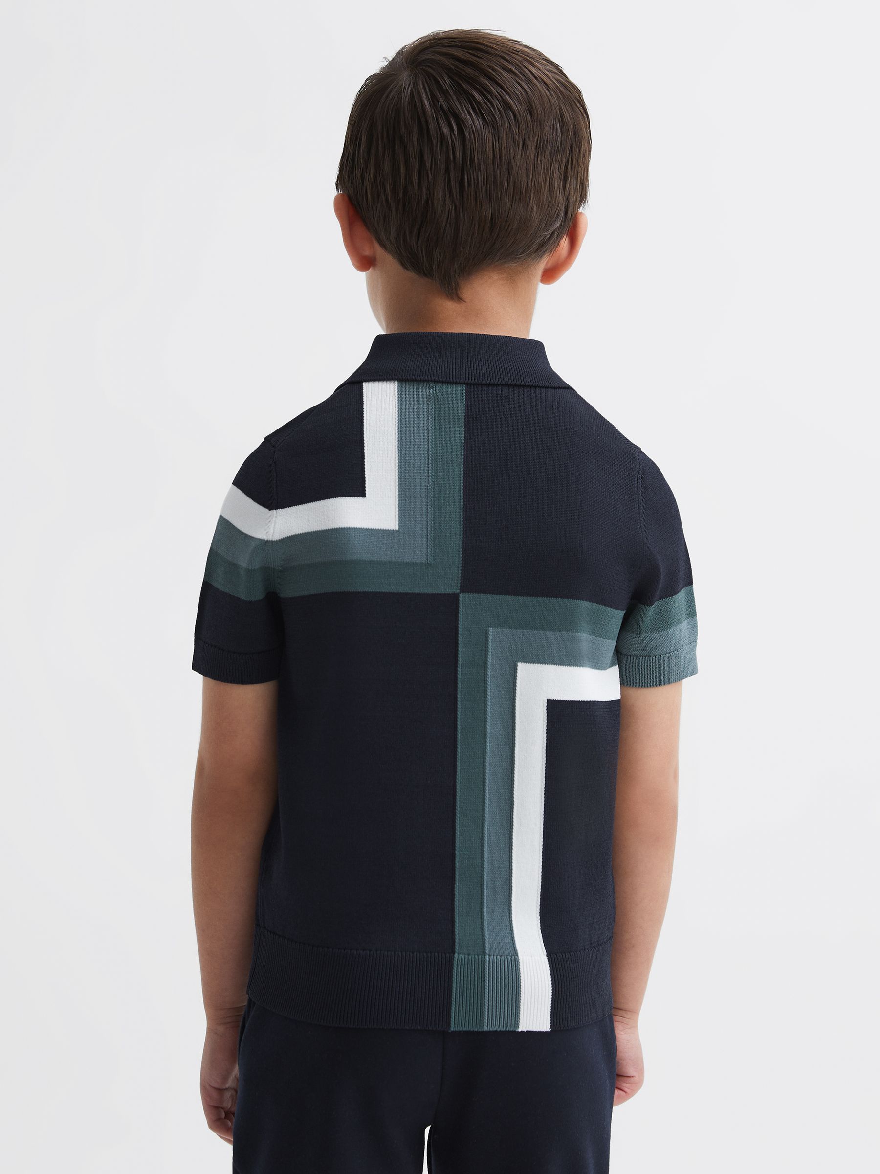 Junior Slim Fit Short Sleeve Half Zip Polo Shirt in Navy - Image 5 of 6