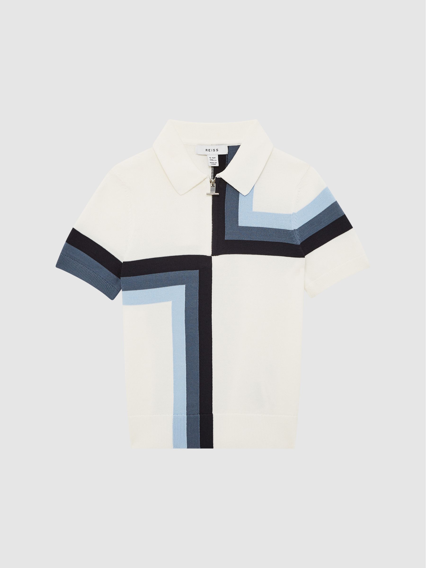 Junior Slim Fit Short Sleeve Half Zip Polo Shirt in Optic White - Image 2 of 6