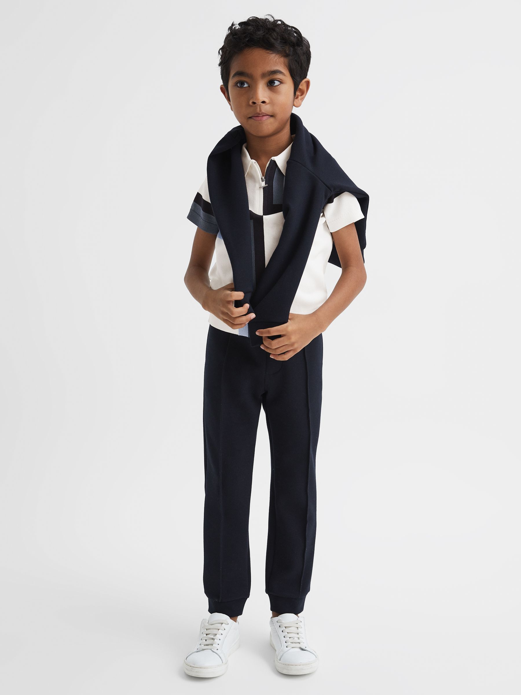 Junior Slim Fit Short Sleeve Half Zip Polo Shirt in Optic White - Image 3 of 6