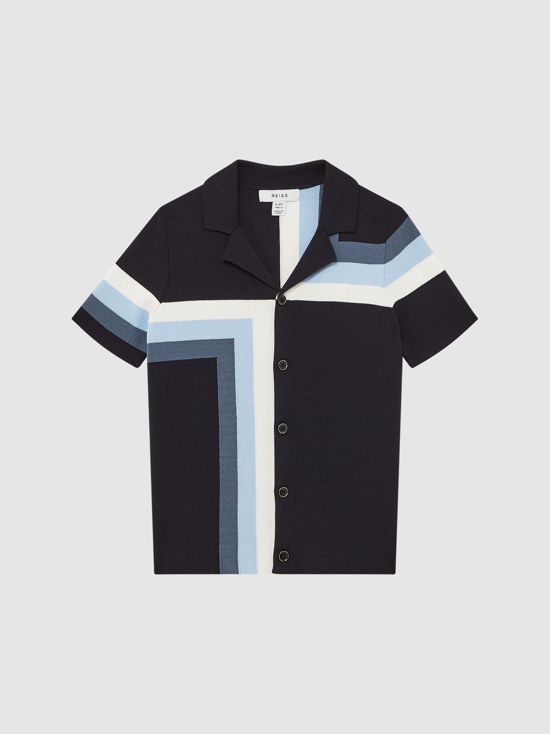 Cuban Collar Colourblock Shirt in Navy - Image 2 of 6