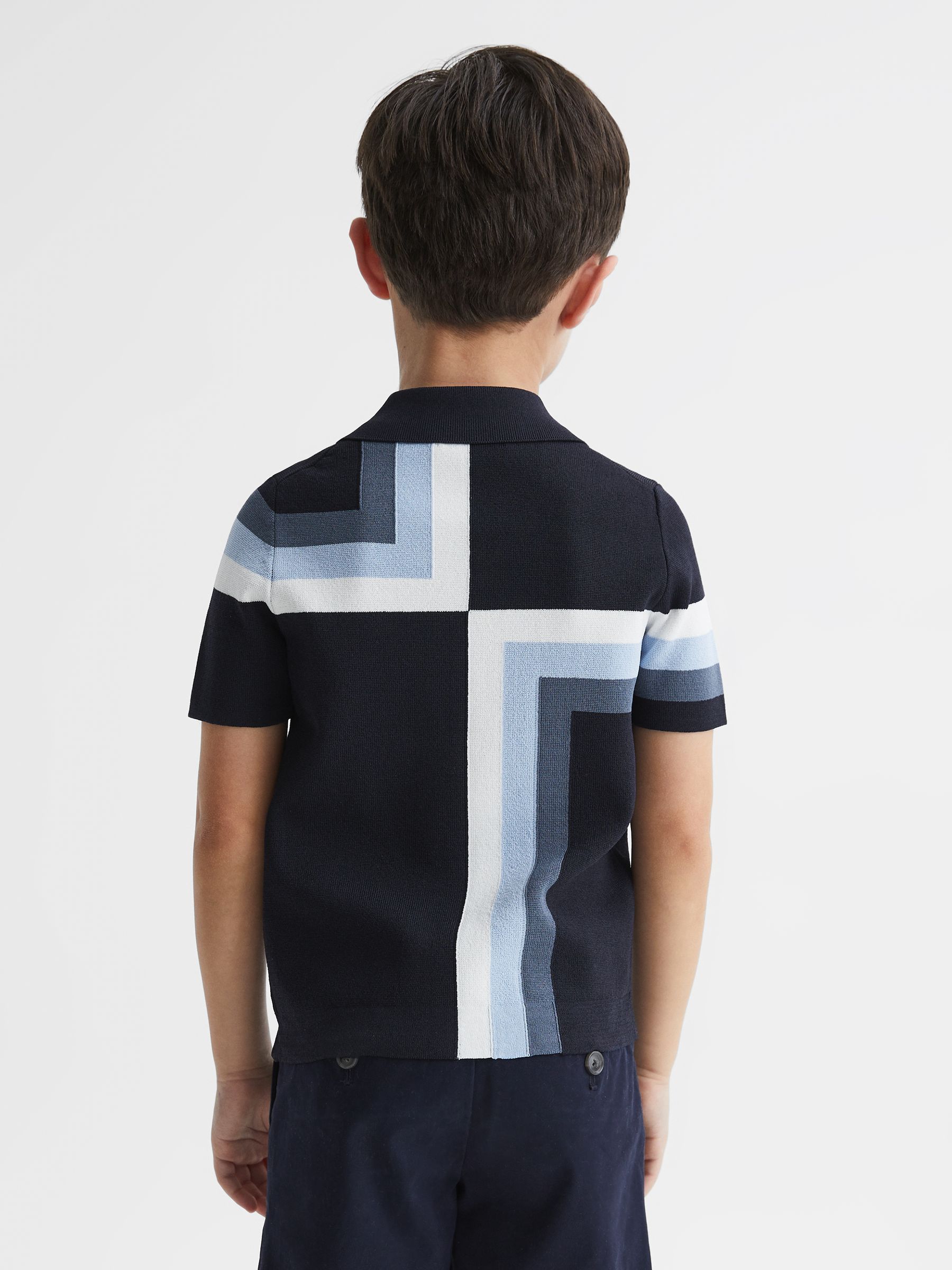 Cuban Collar Colourblock Shirt in Navy - Image 5 of 6