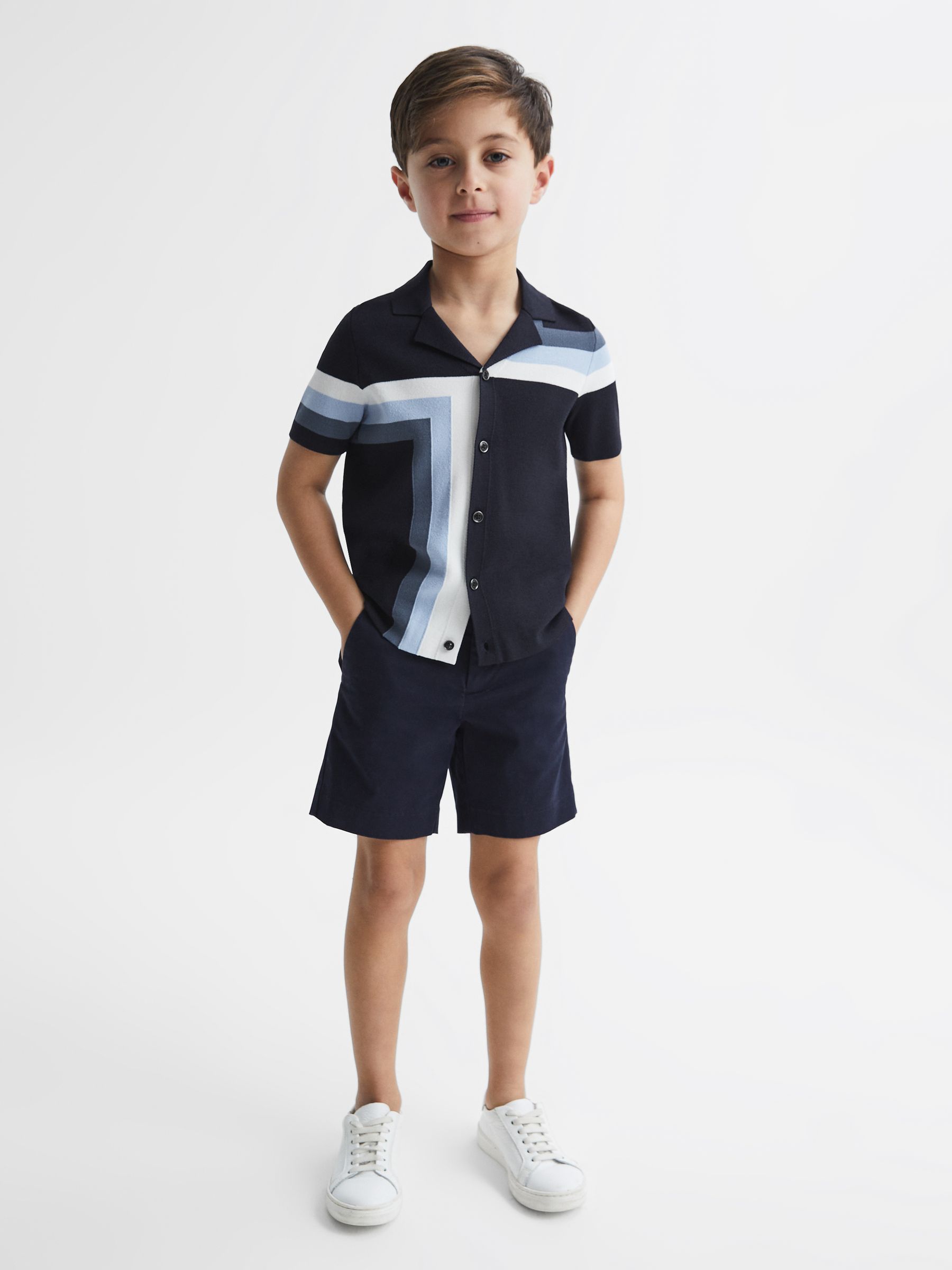 Cuban Collar Colourblock Shirt in Navy - Image 3 of 6