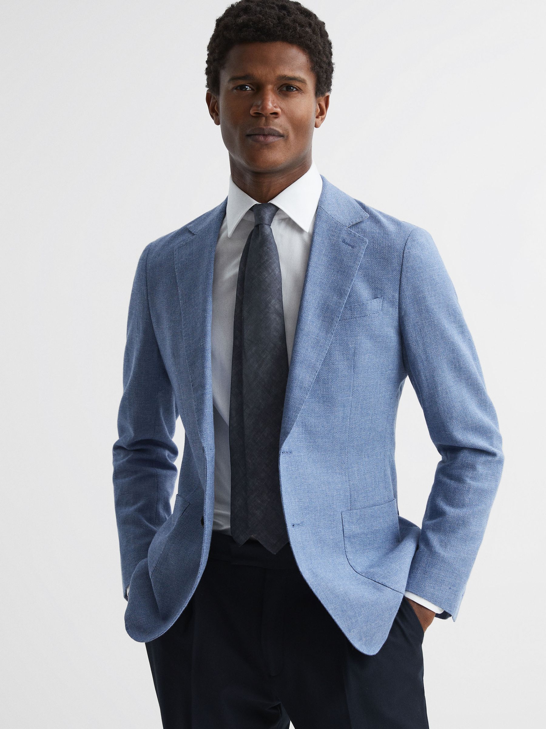 Linen Tie in Navy - Image 2 of 5