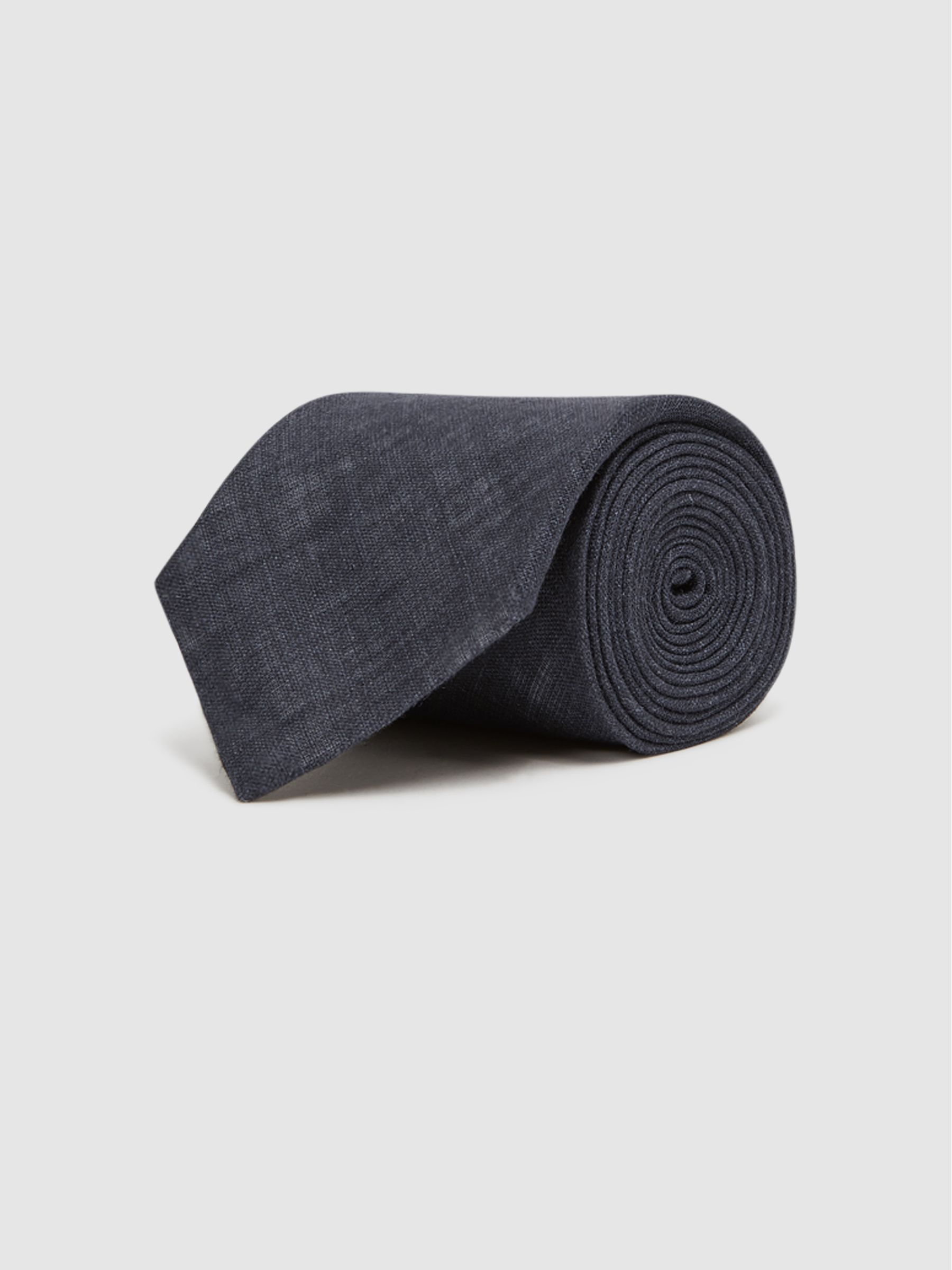 Linen Tie in Navy - Image 3 of 5