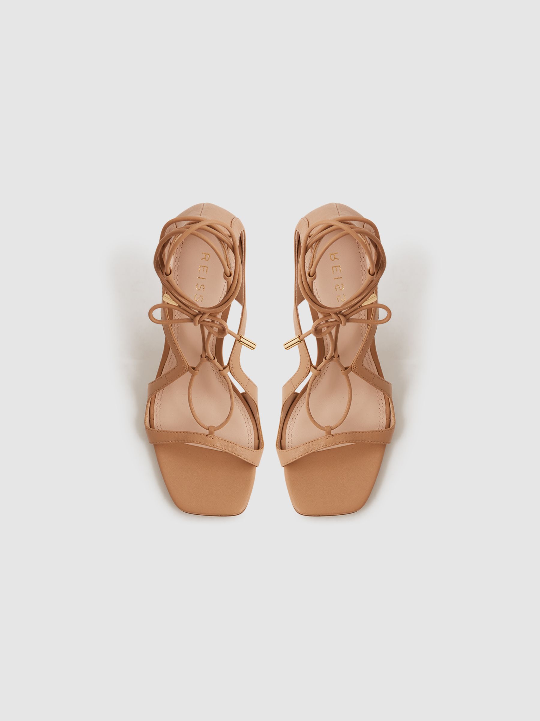 Leather Strappy High Heel Sandals in Biscuit - Image 3 of 5