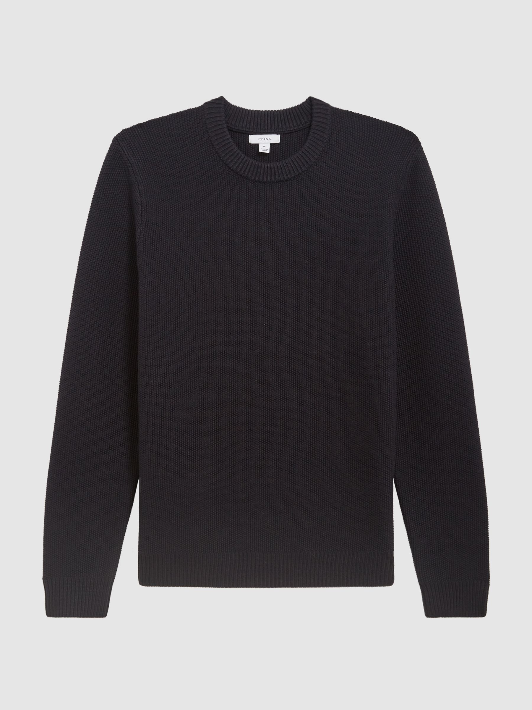 Ribbed Crew Neck Jumper in Navy - Image 2 of 6