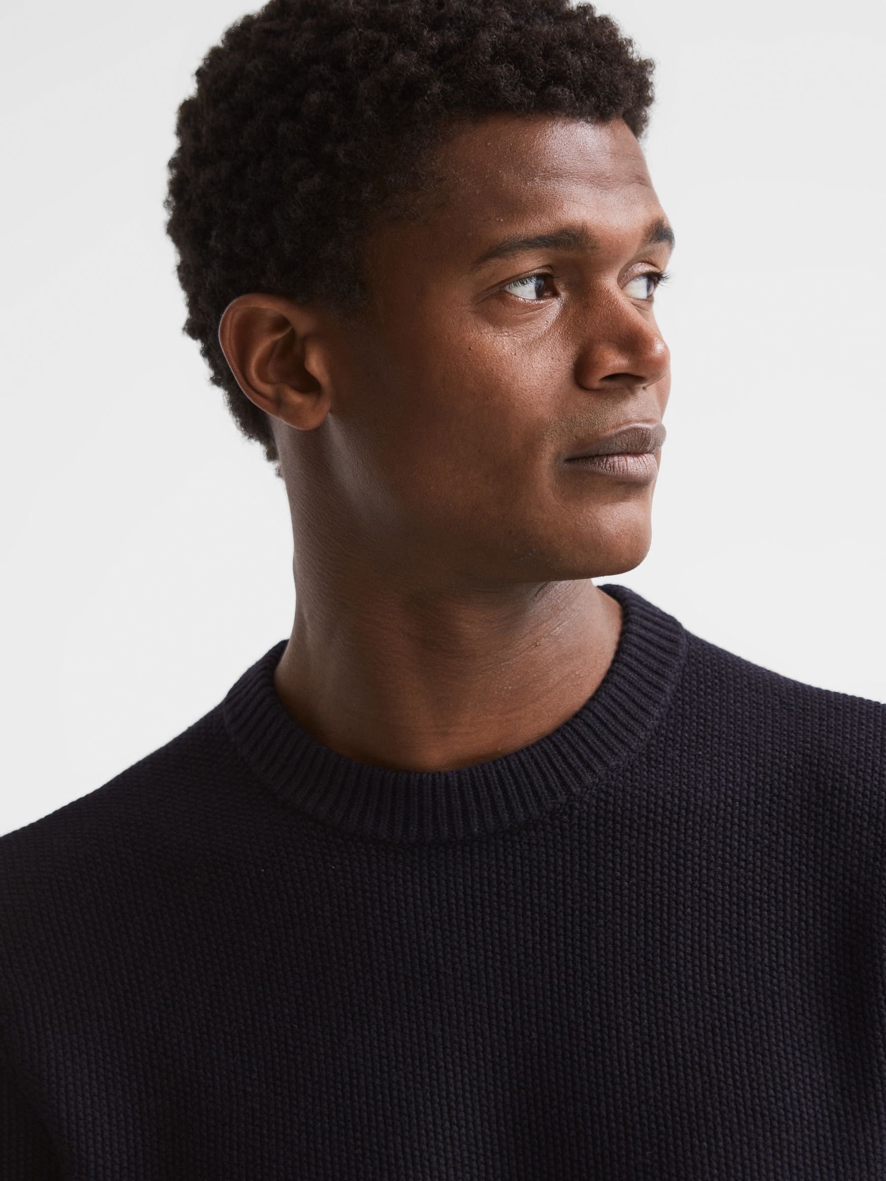Ribbed Crew Neck Jumper in Navy - Image 4 of 6