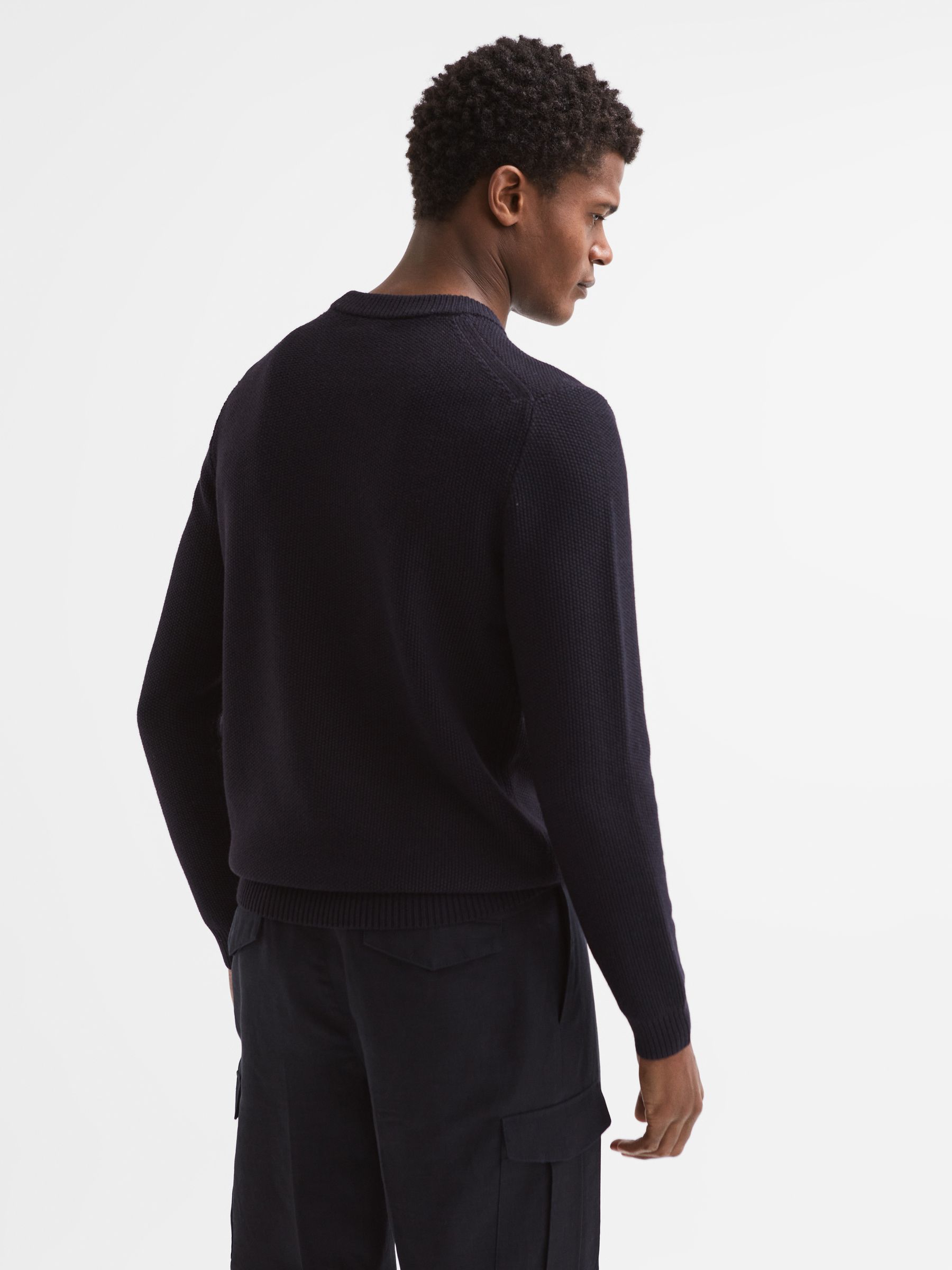 Ribbed Crew Neck Jumper in Navy - Image 5 of 6
