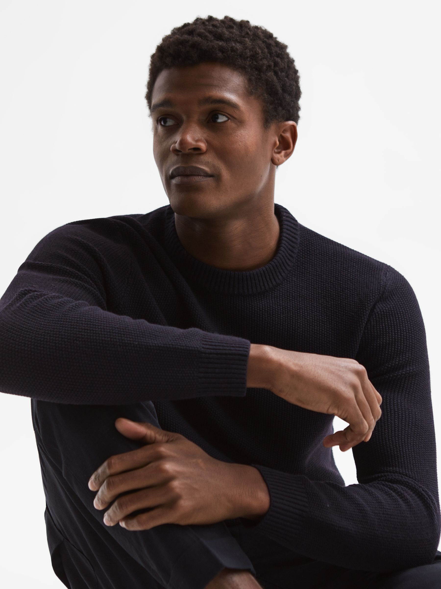 Ribbed Crew Neck Jumper in Navy - Image 6 of 6