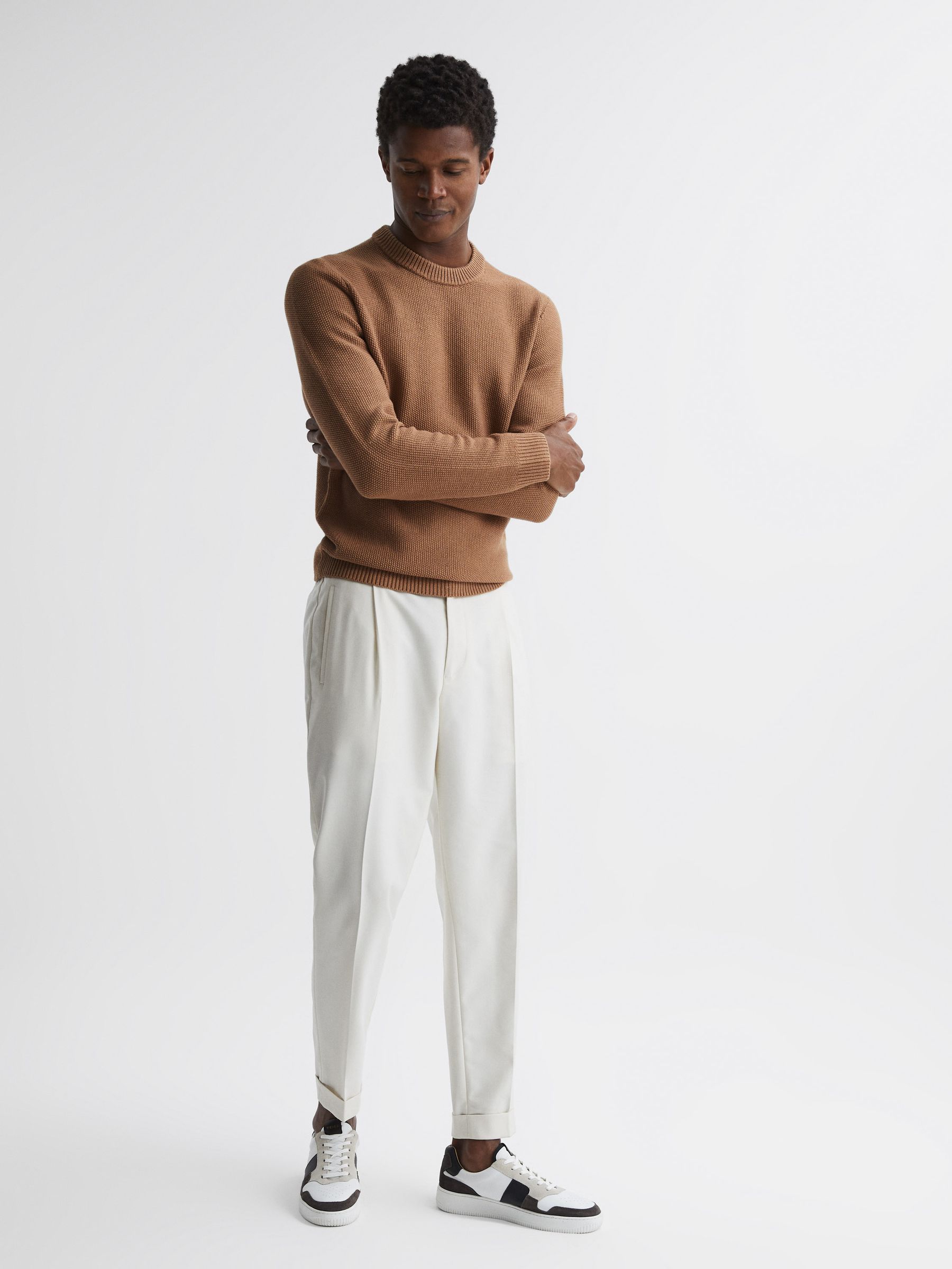 Ribbed Crew Neck Jumper in Camel - Image 2 of 6