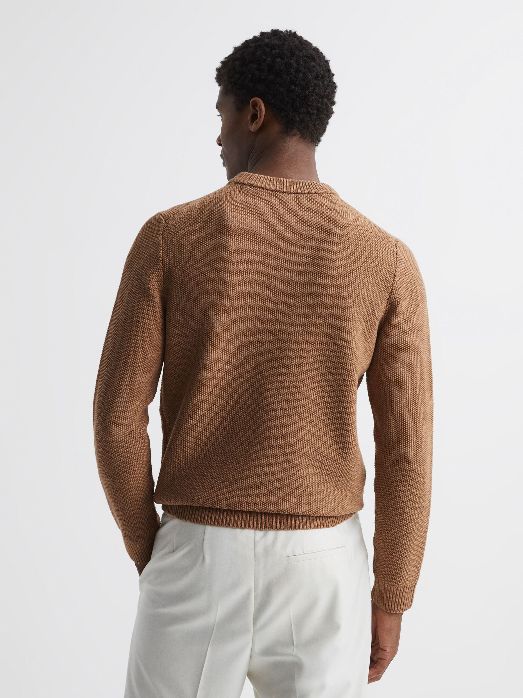 Ribbed Crew Neck Jumper in Camel - Image 4 of 6