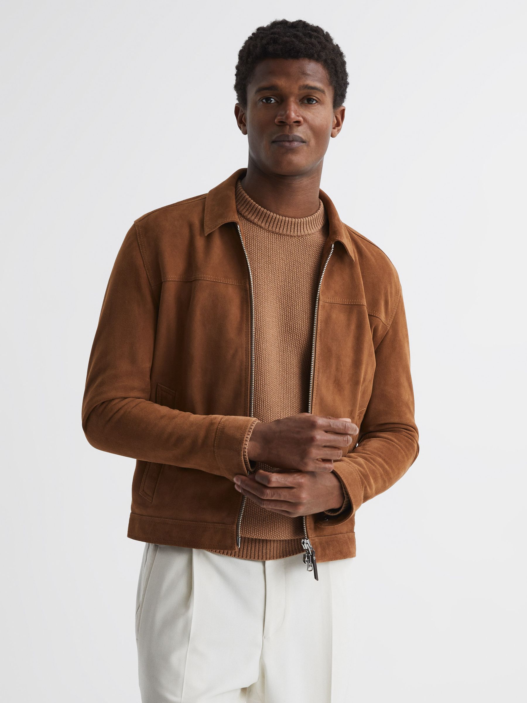 Ribbed Crew Neck Jumper in Camel - Image 5 of 6