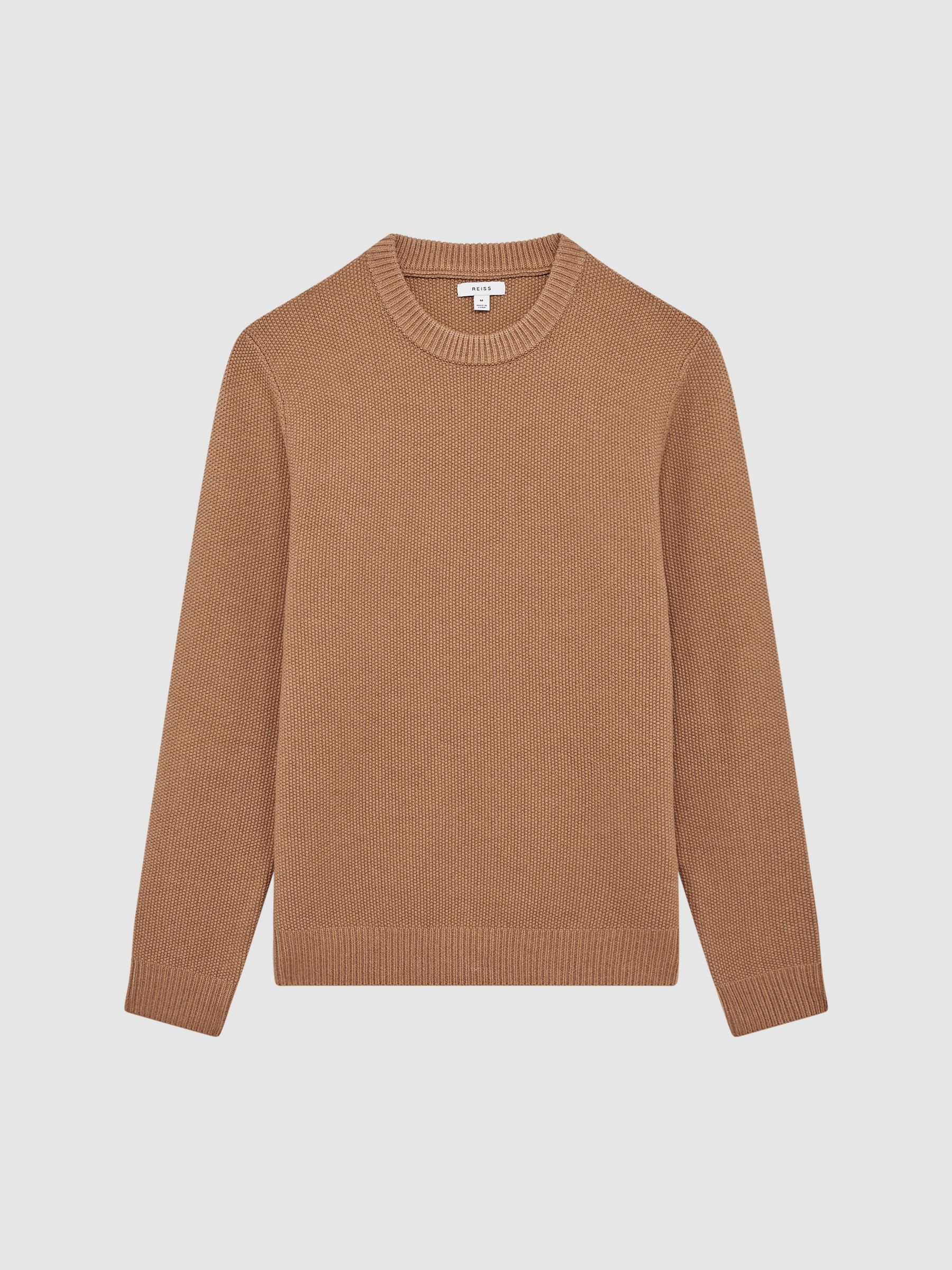 Ribbed Crew Neck Jumper in Camel - Image 6 of 6