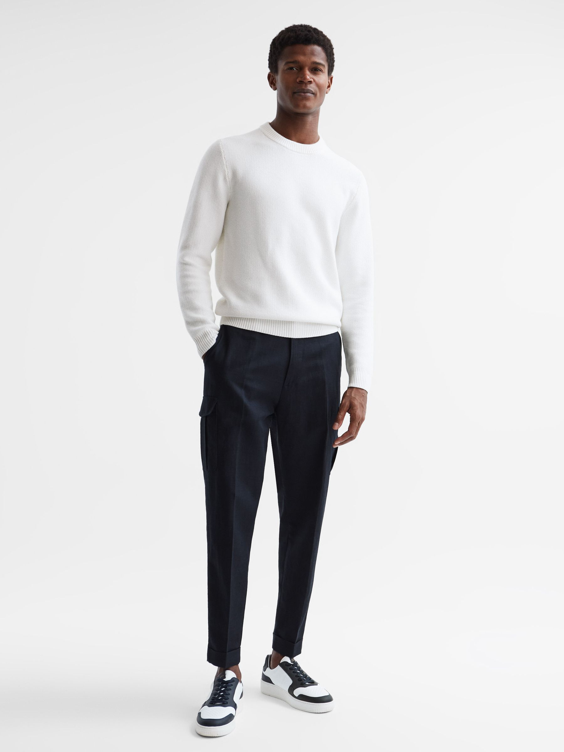 Ribbed Crew Neck Jumper in Ecru - Image 3 of 10