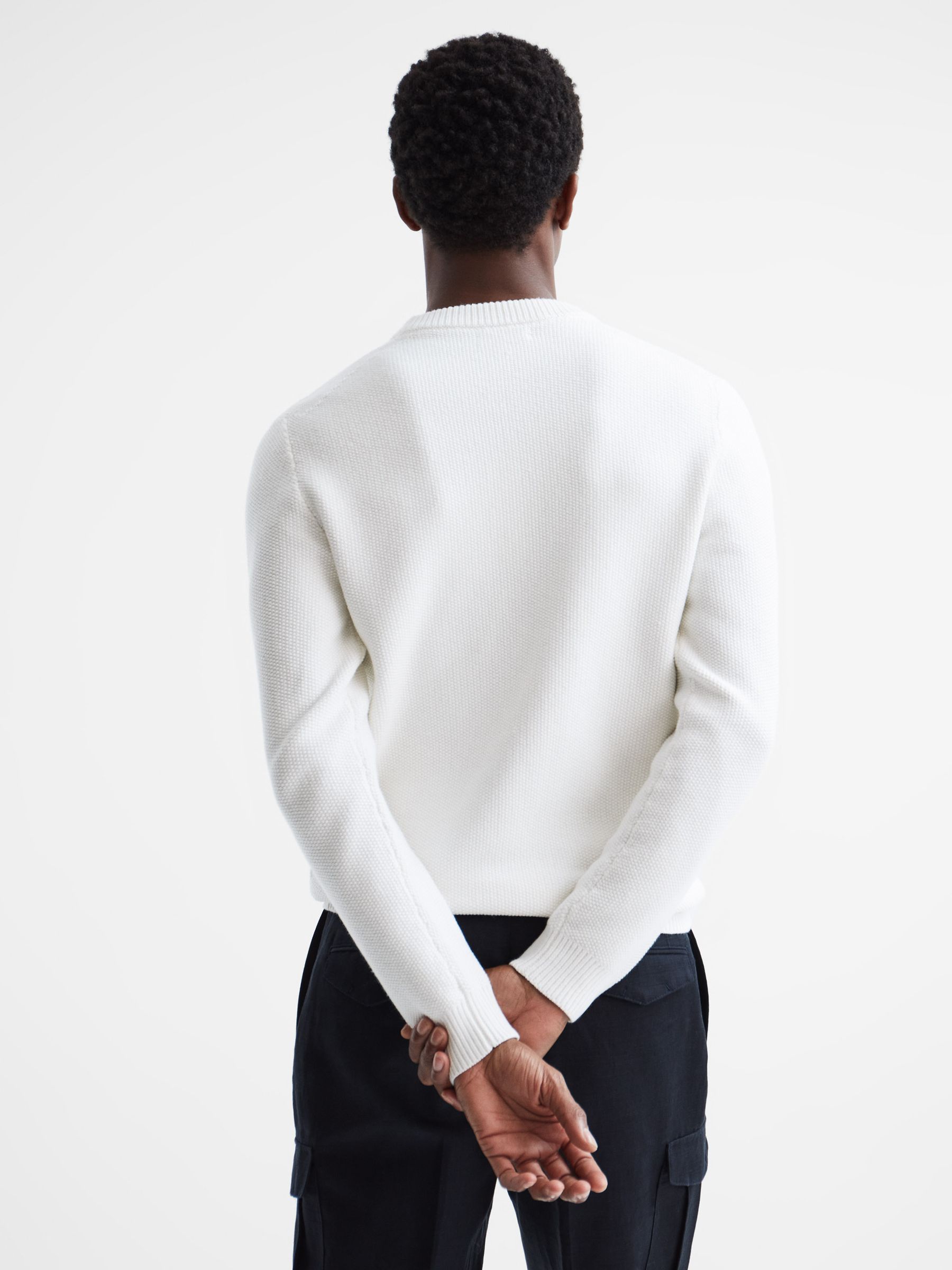 Ribbed Crew Neck Jumper in Ecru - Image 5 of 10