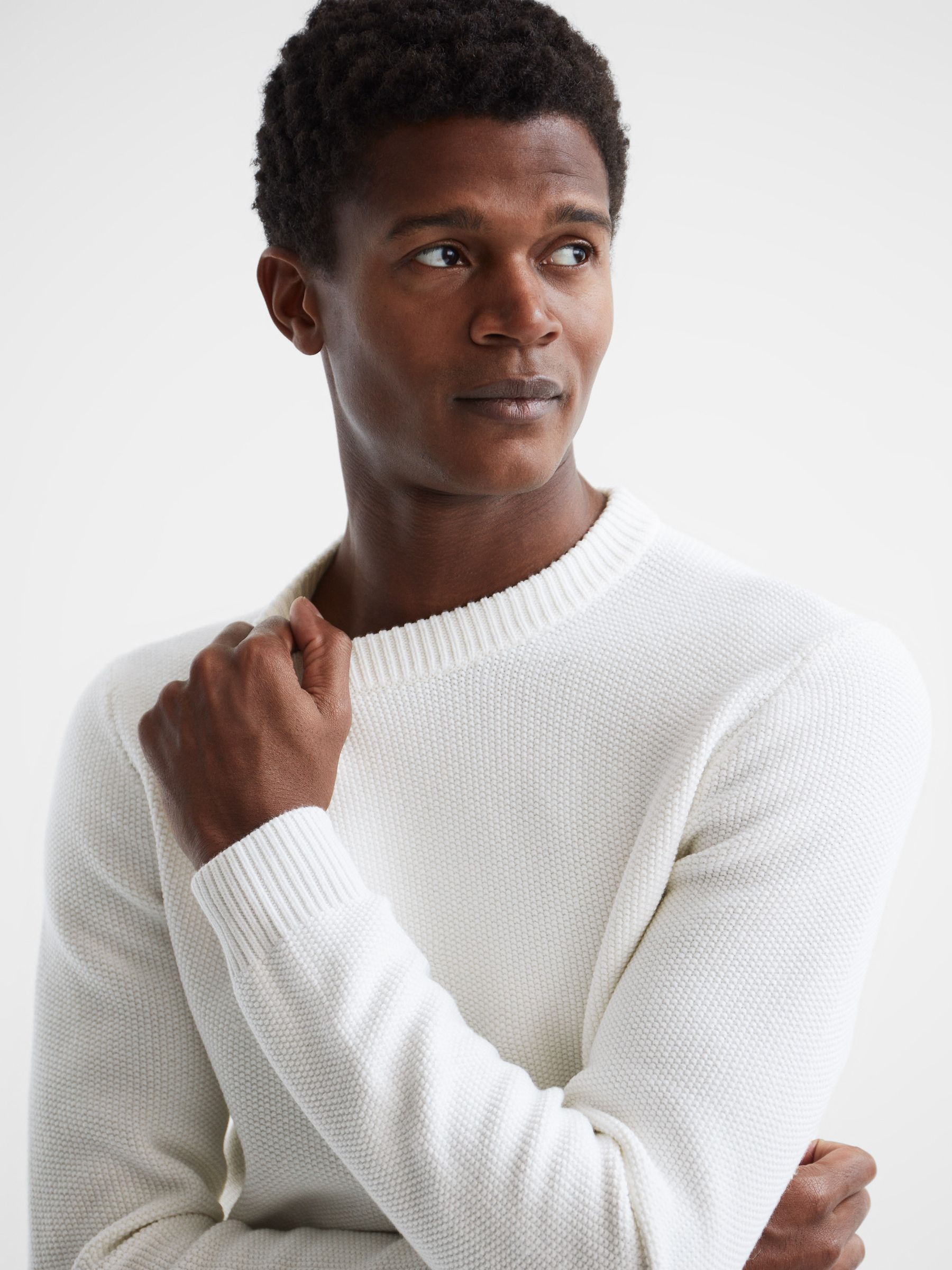 Ribbed Crew Neck Jumper in Ecru - Image 7 of 10