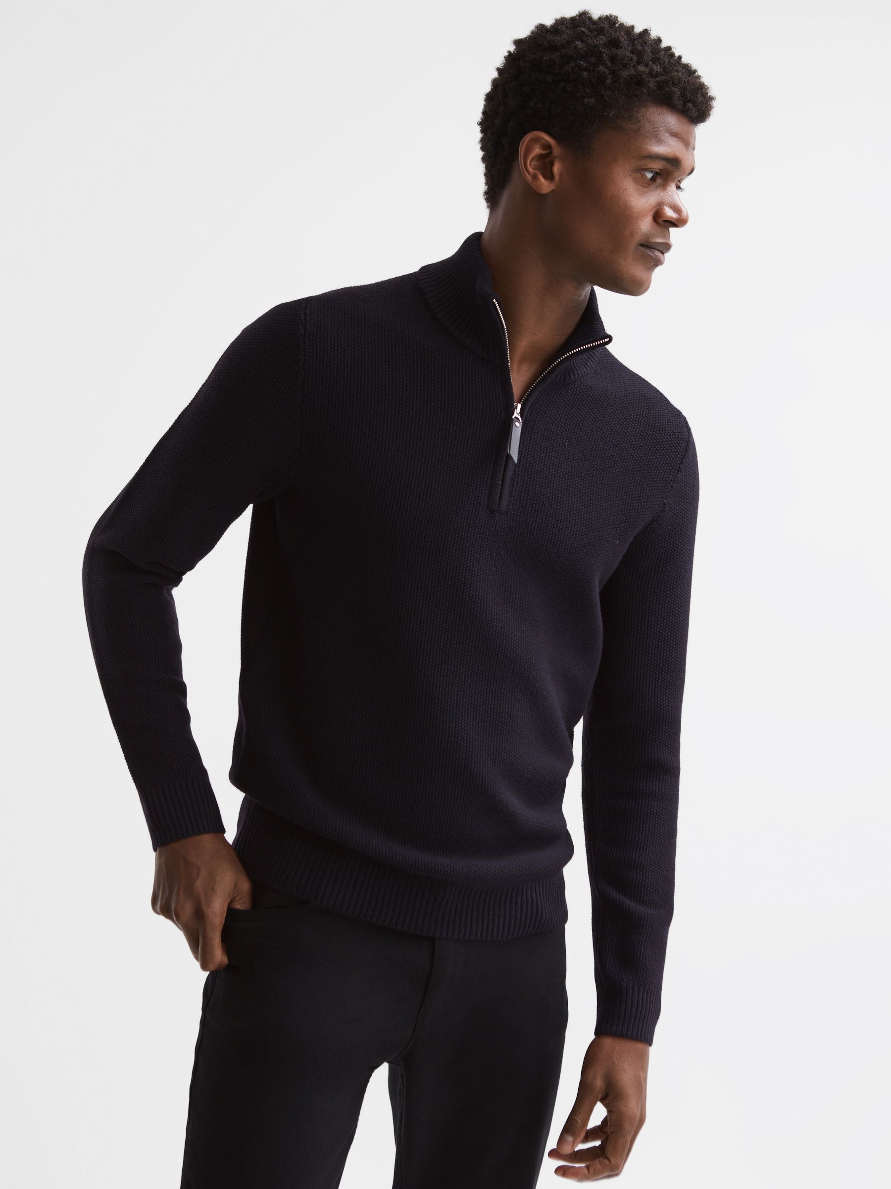 Half Zip Funnel Neck Jumper in Navy - Image 1 of 7