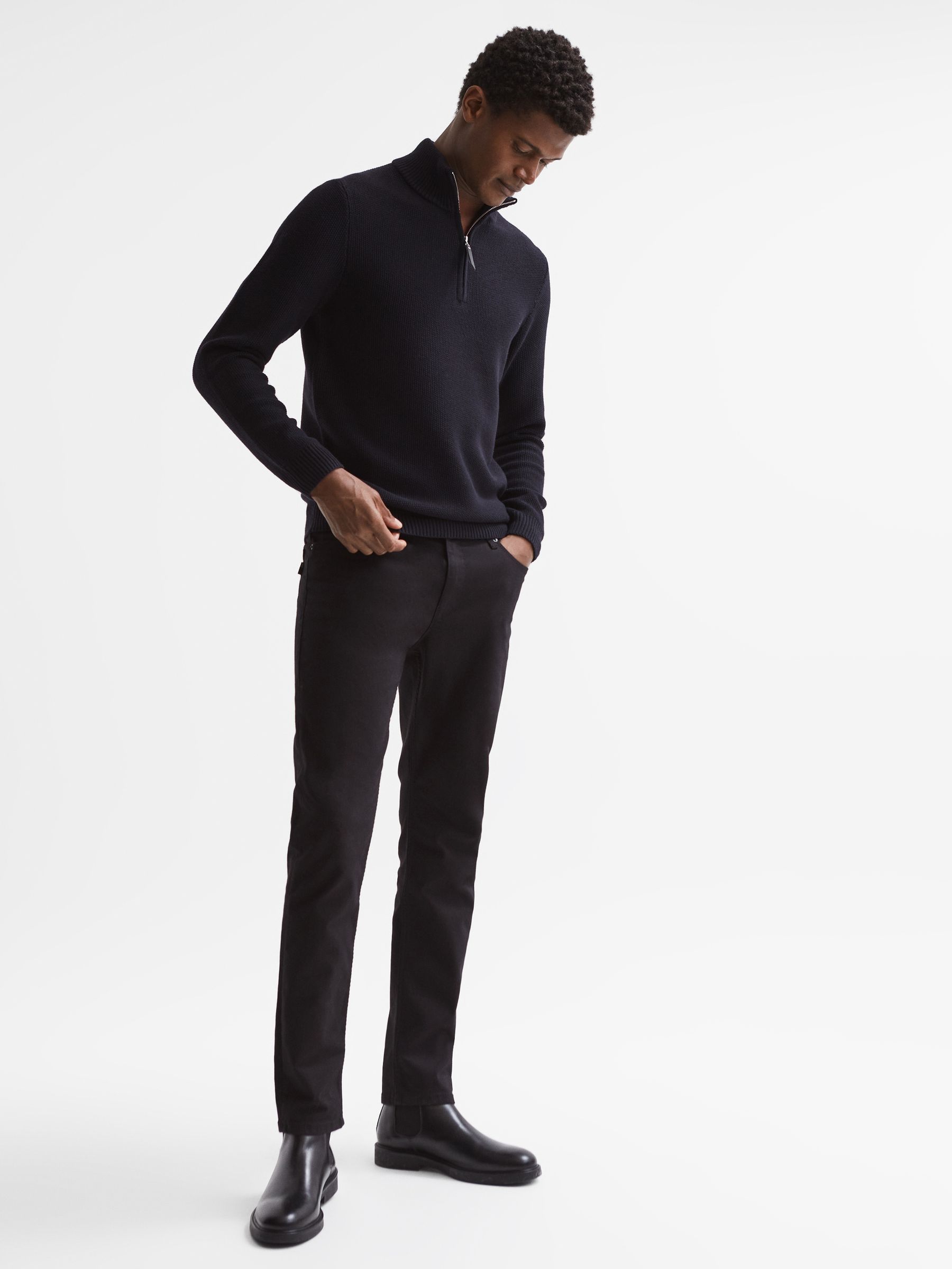 Half Zip Funnel Neck Jumper in Navy - Image 3 of 7